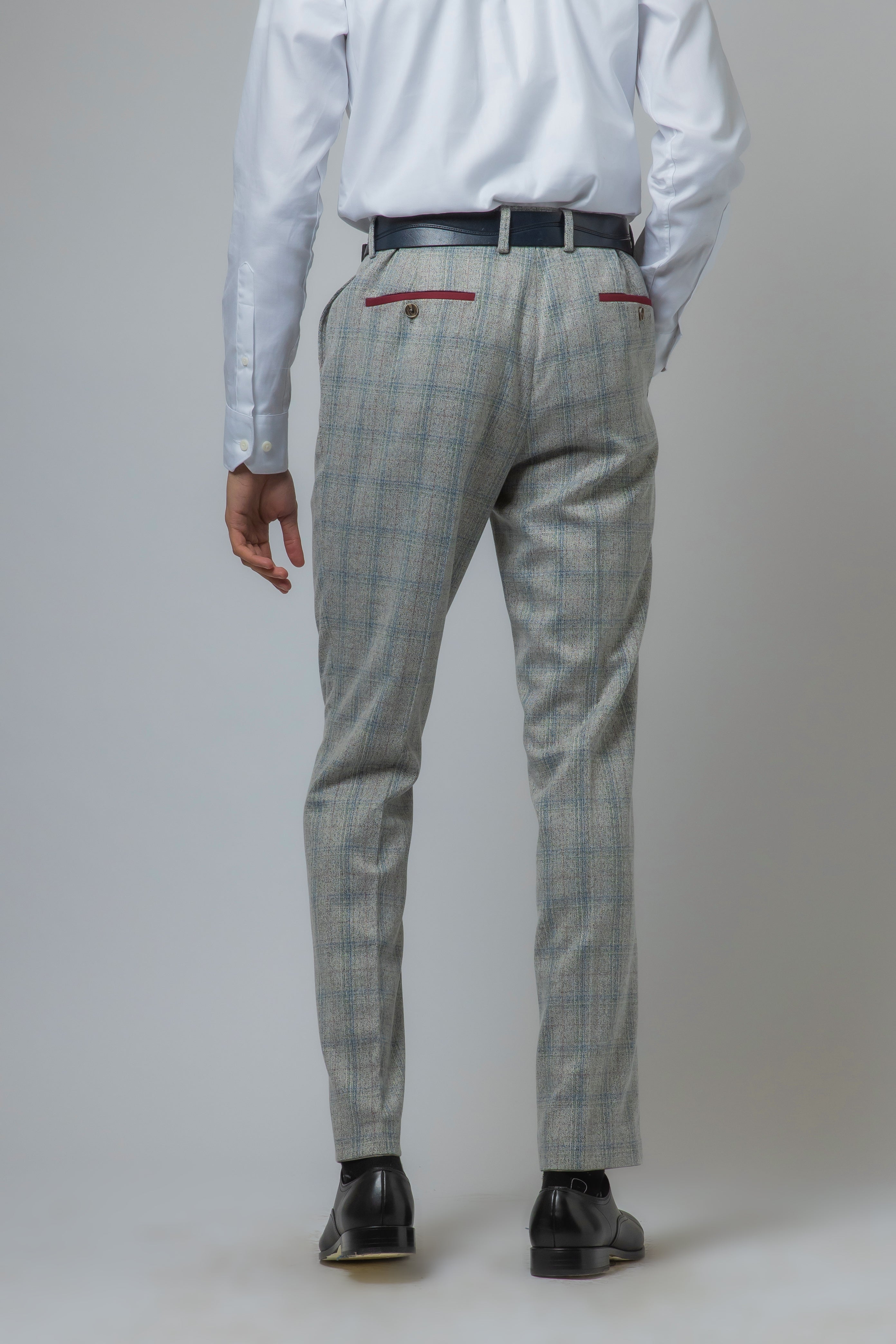 Men's Tweed Check Slim Fit Grey Trousers - ANDREW - Grey