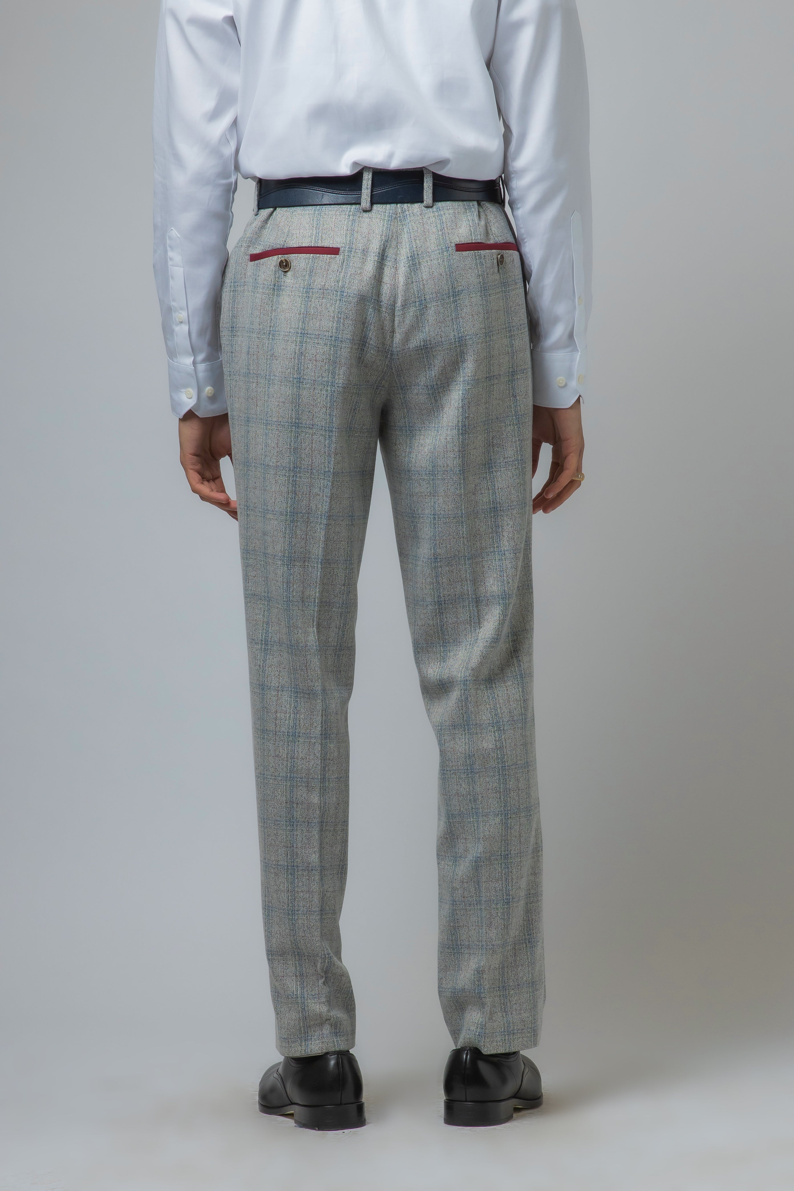 Men's Tweed Check Slim Fit Grey Trousers - ANDREW - Grey