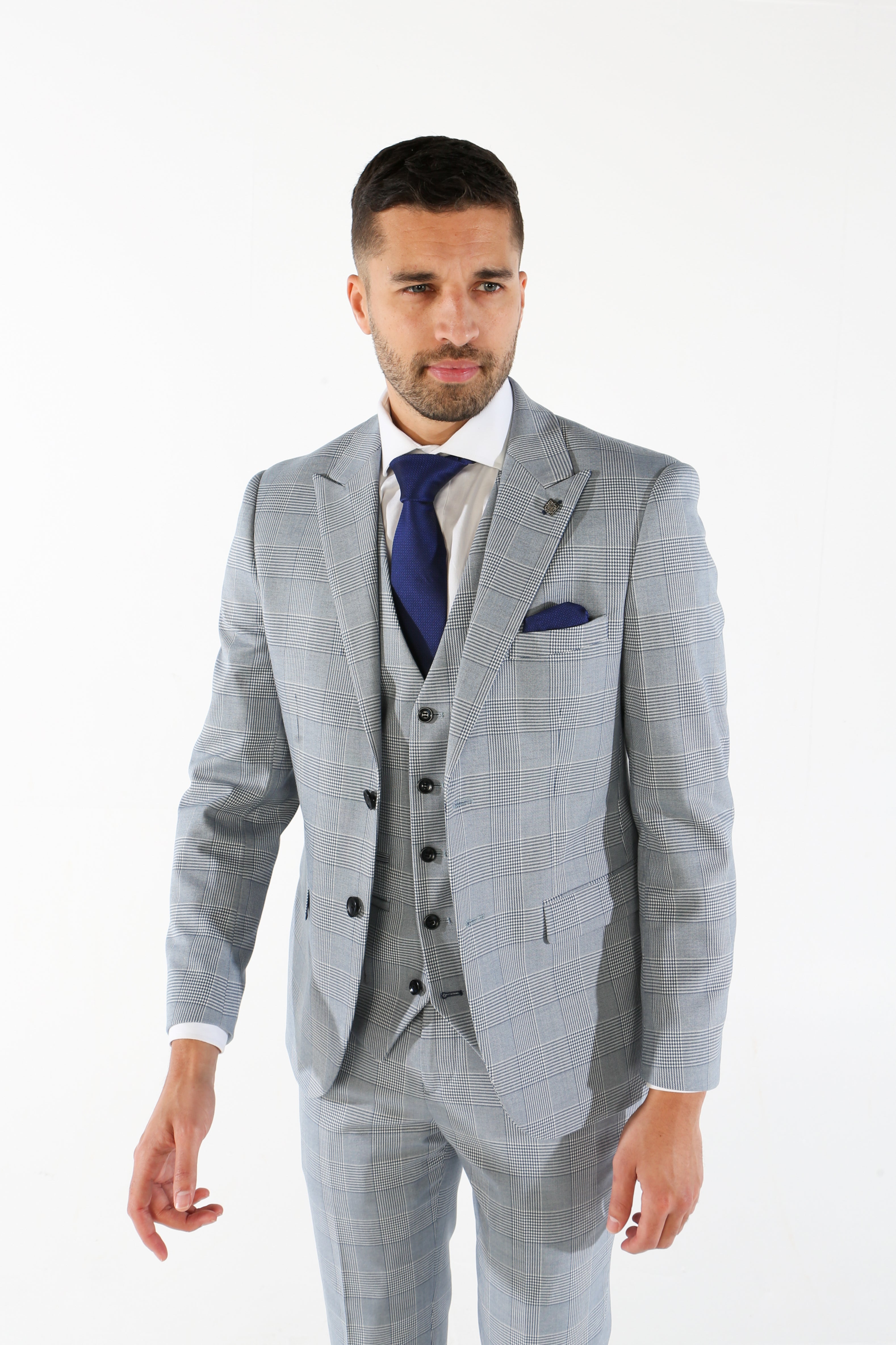 Mens Sky Blue Tweed Houndstooth Check Suit MARK