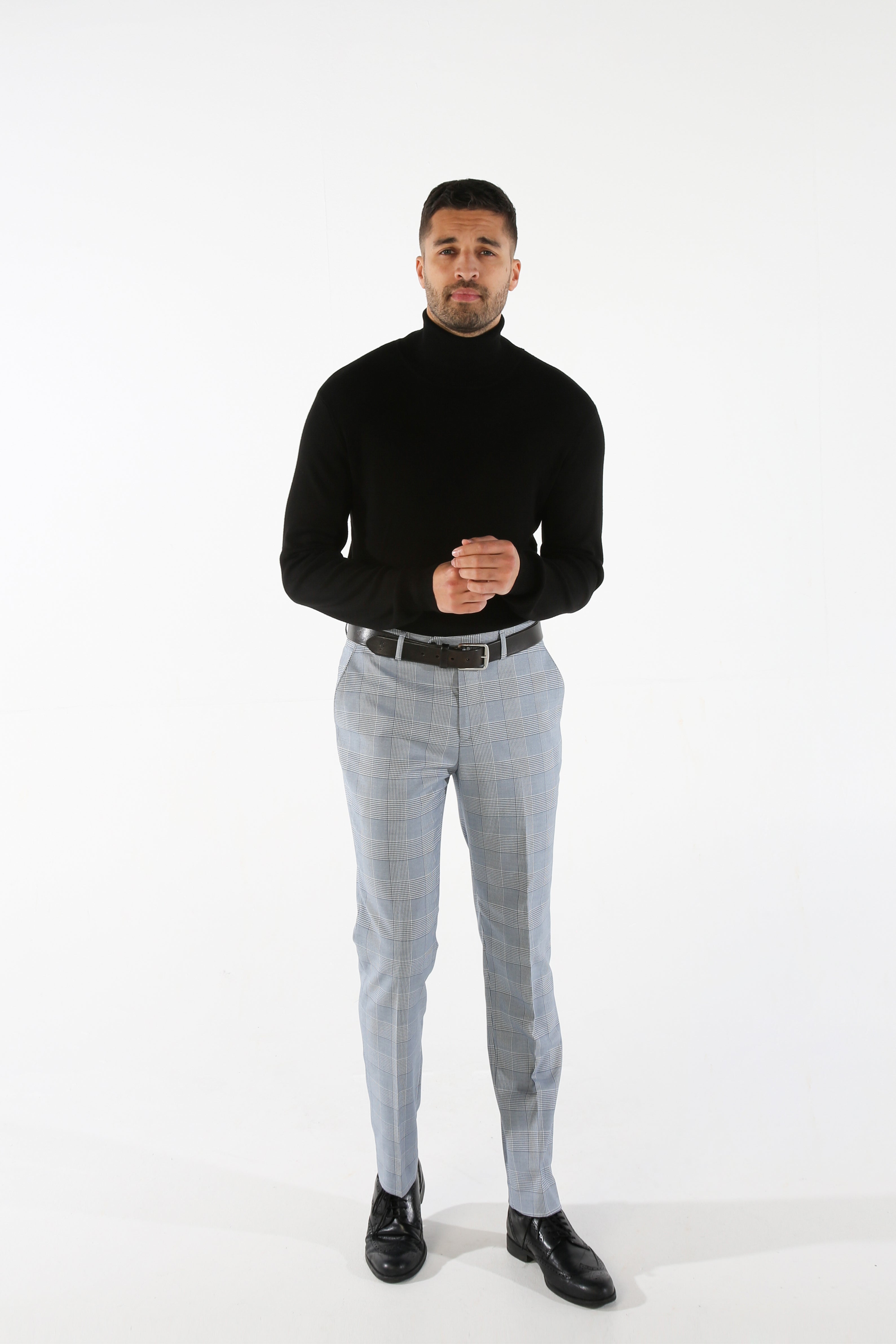 Mens Sky Blue Tweed Houndstooth Check Suit MARK