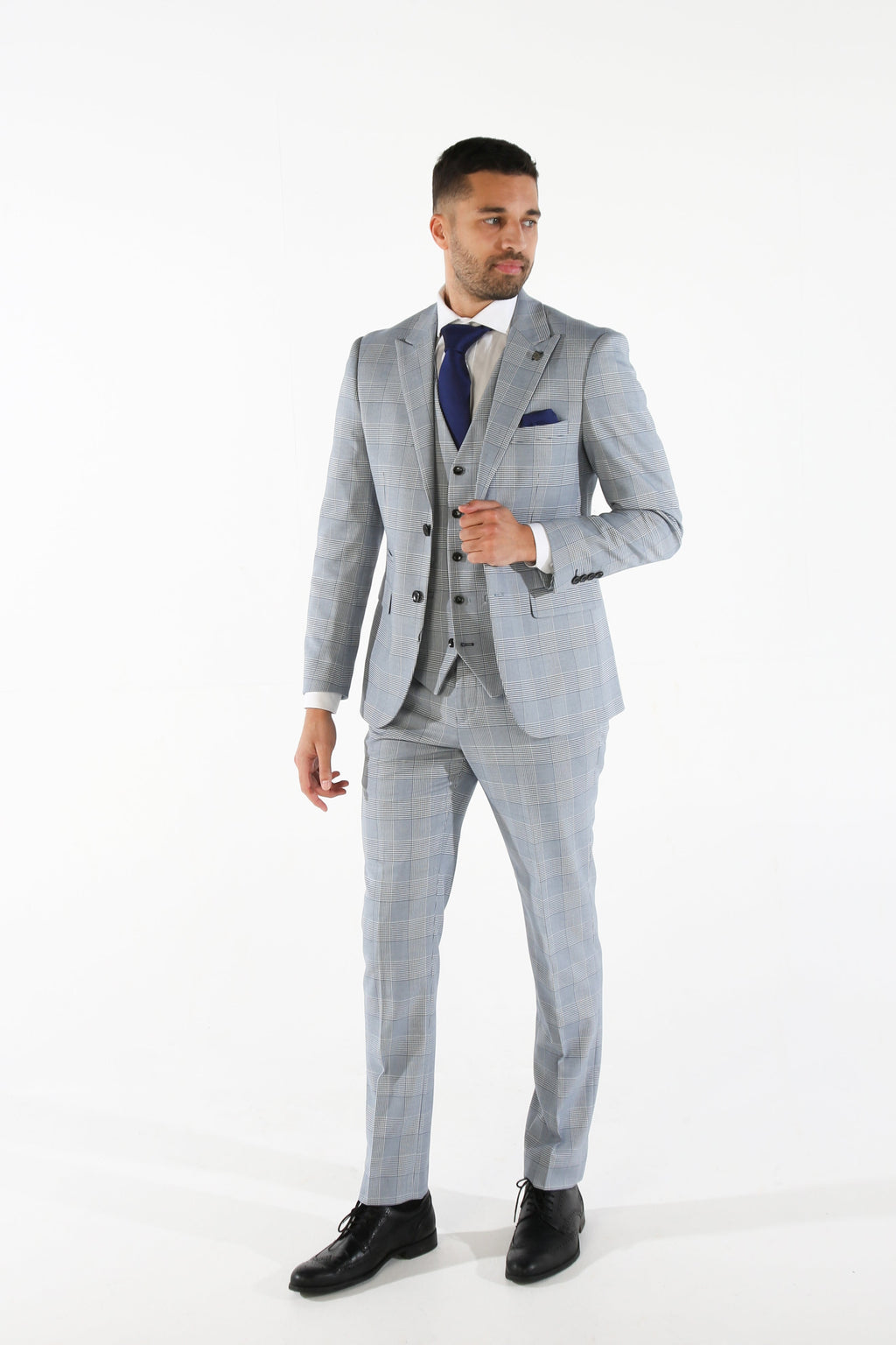 Mens Sky Blue Tweed Houndstooth Check Suit MARK