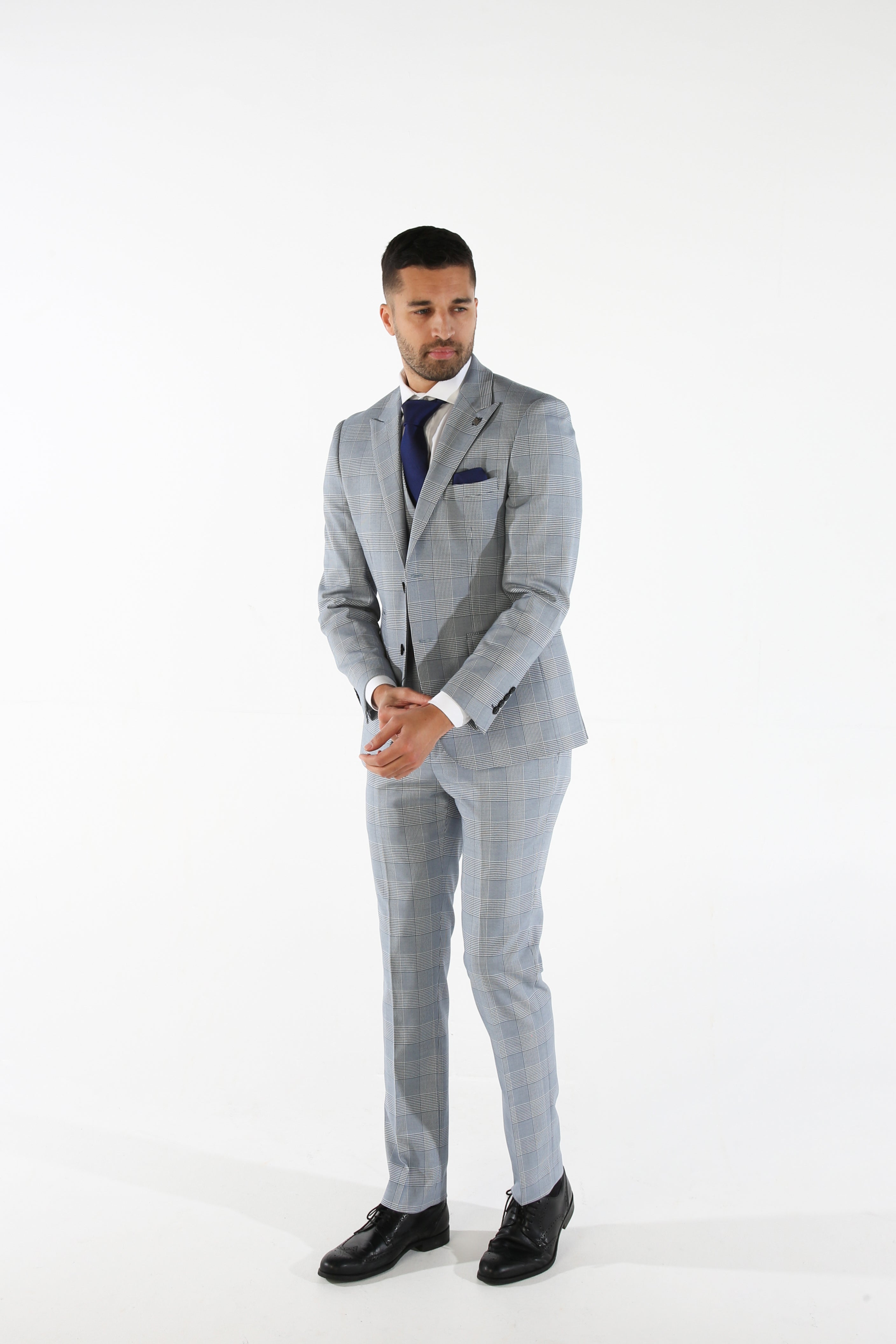 Mens Sky Blue Tweed Houndstooth Check Suit MARK