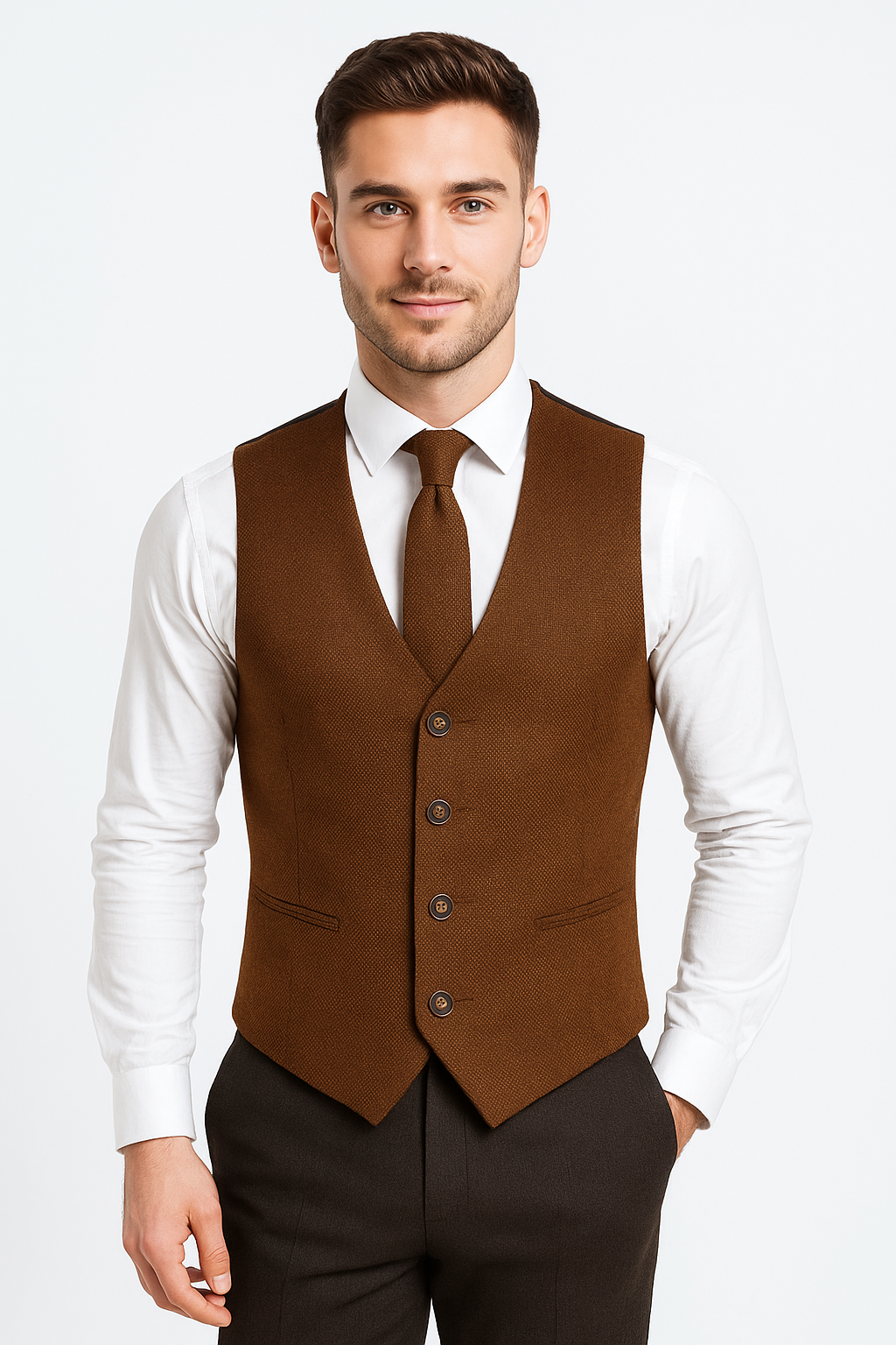 Mens cinnamon brown tweed waistcoat set
