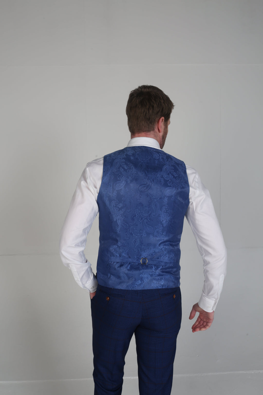 Mens Navy Tweed Windowpane Waistcoat ALEX
