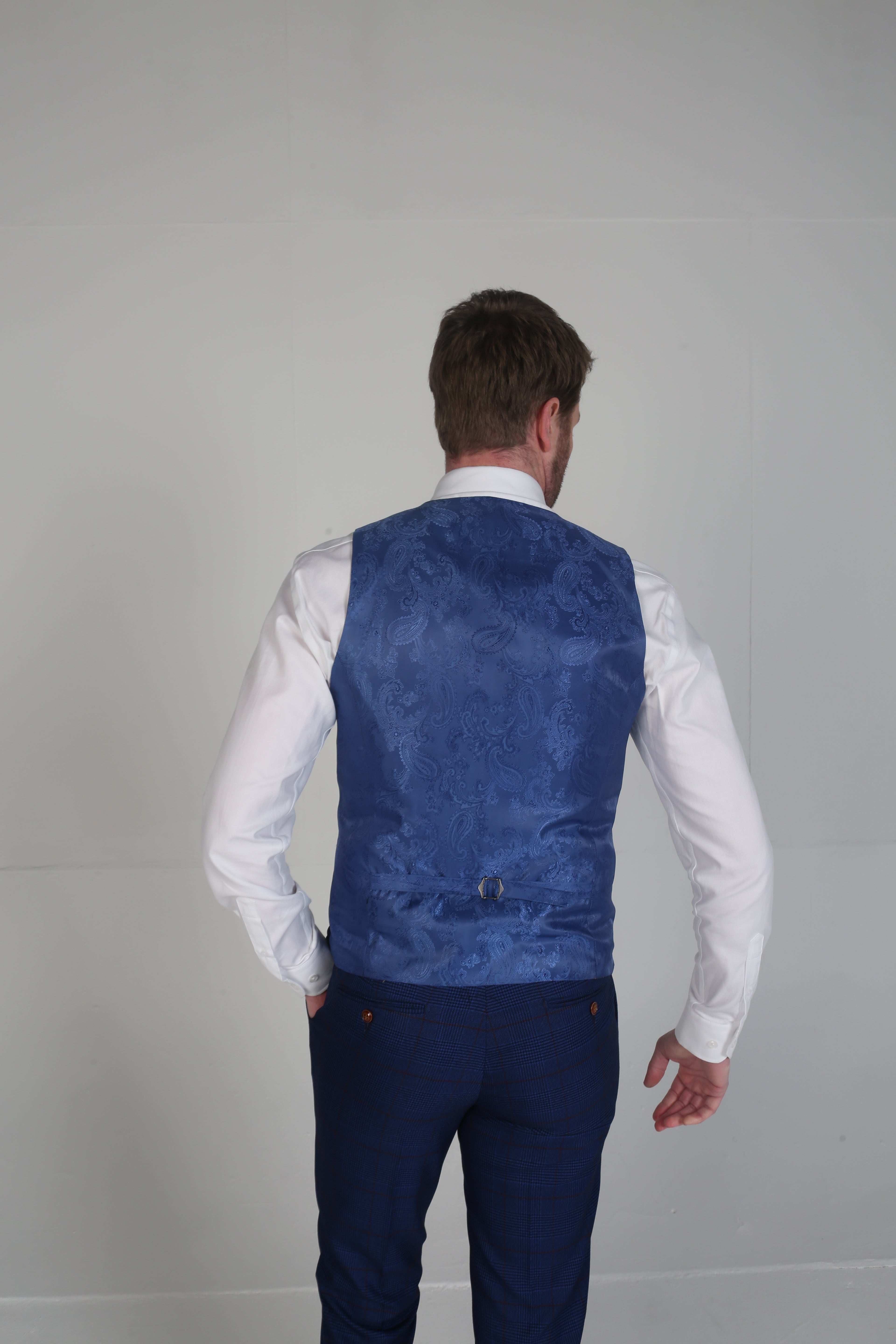 Mens Navy Tweed Windowpane Waistcoat ALEX