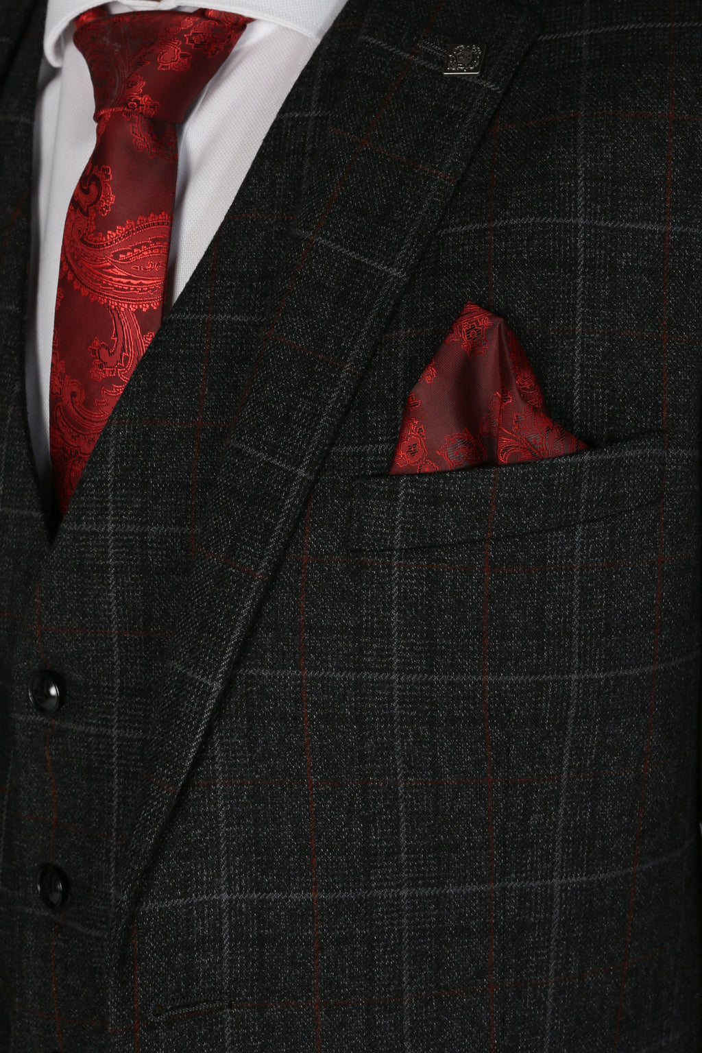 Men's Harvey Charcoal Grey Windowpane Tailored Business Suit