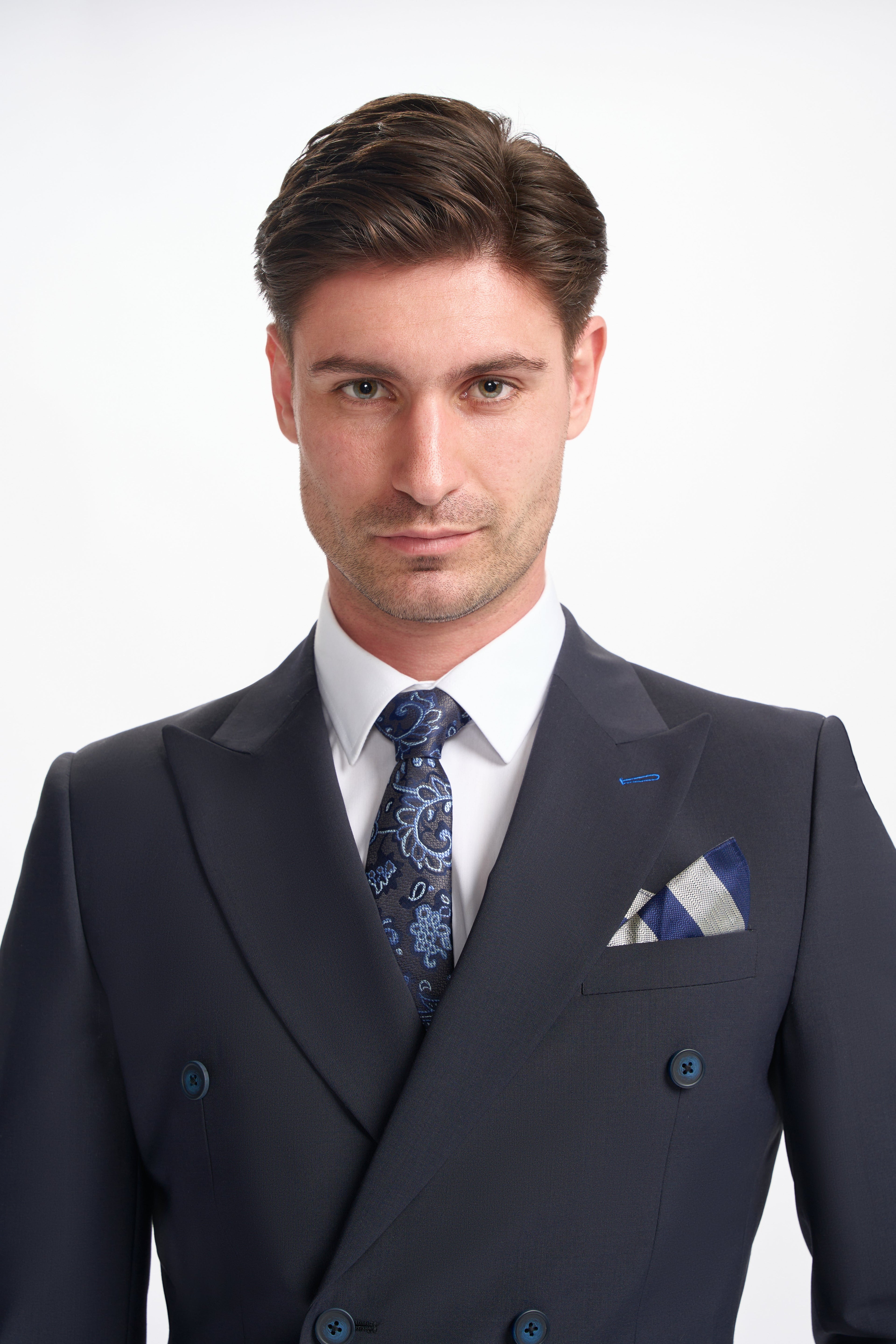 BOND D/B Midnight Blue Men's Wool Blend Double-Breasted Suit