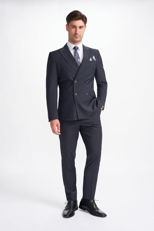 BOND D/B Midnight Blue Men's Wool Blend Double-Breasted Suit
