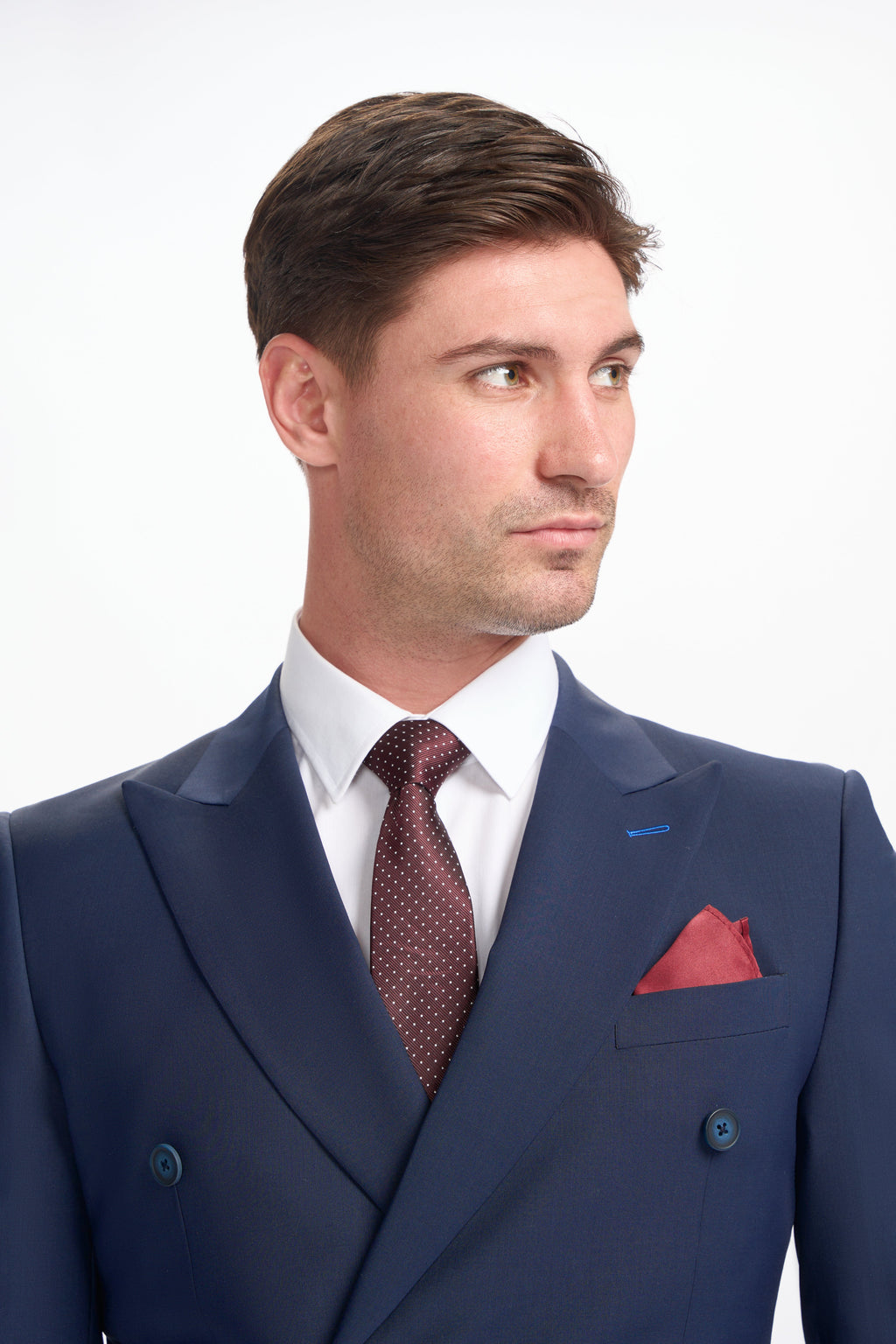 BOND D/B Navy Blue Men's Wool Blend Double-Breasted Suit
