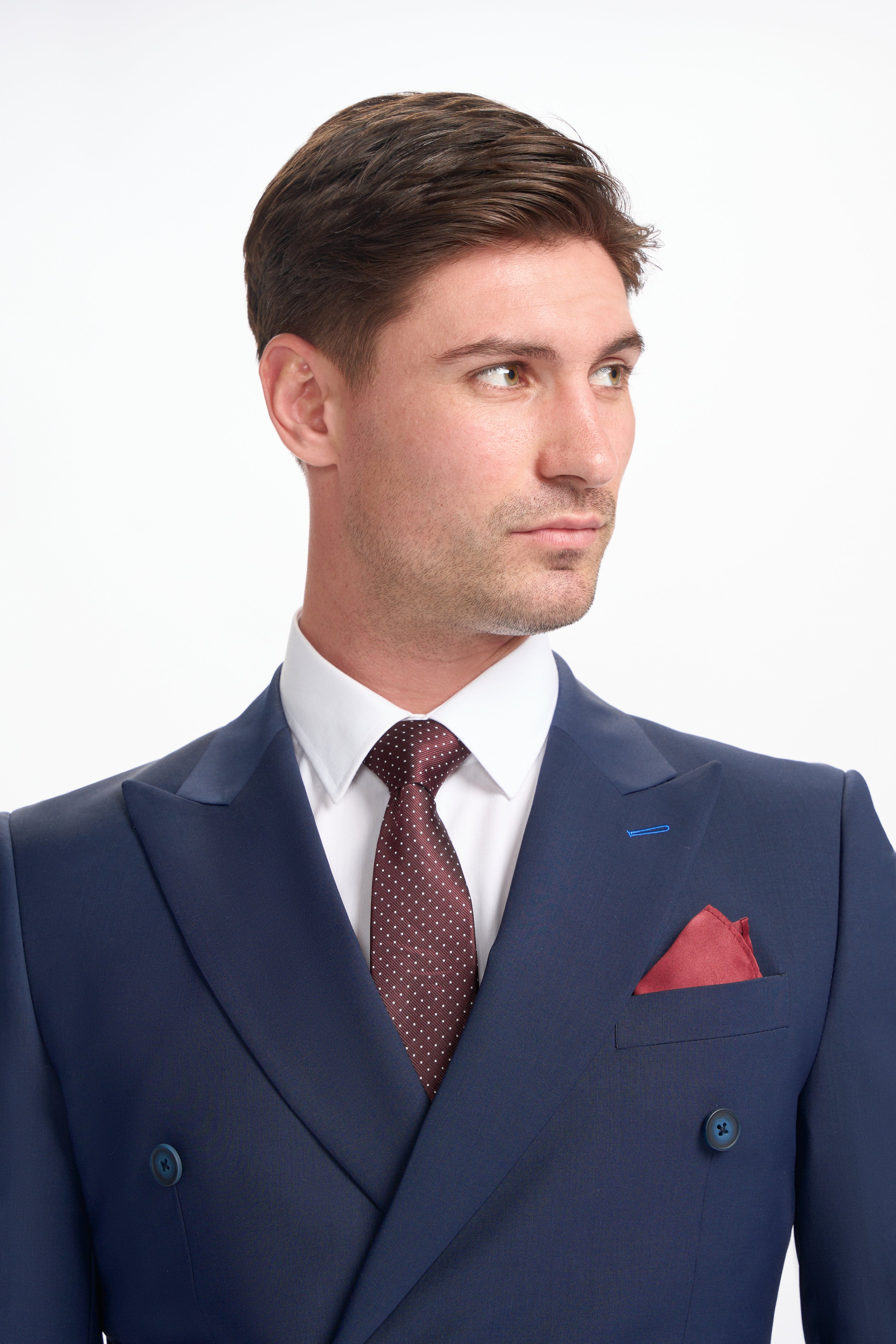 BOND D/B Navy Blue Men's Wool Blend Double-Breasted Suit