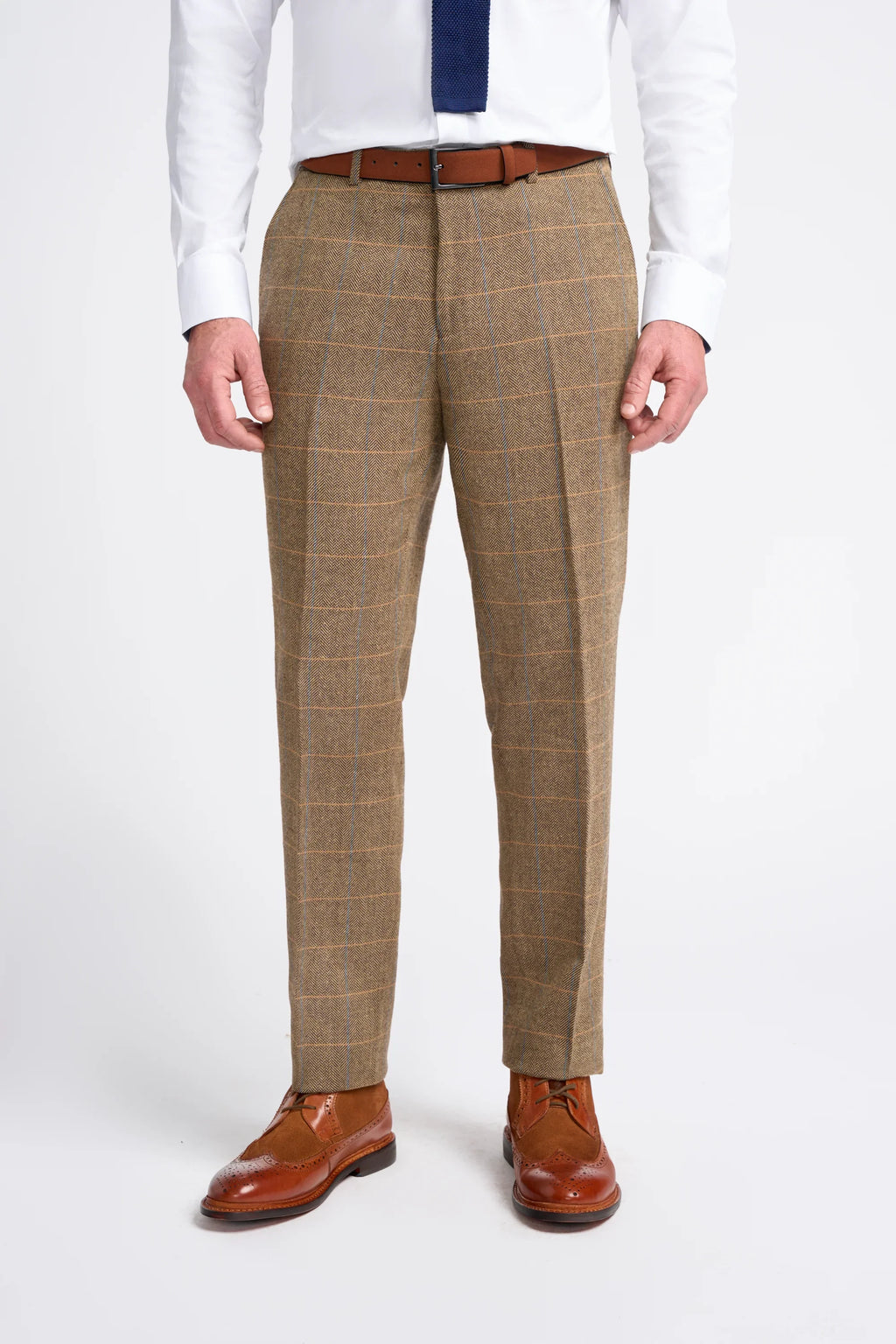 Men's Wool Blend Herringbone Check Suit - Albert - Brown Trousers Picture