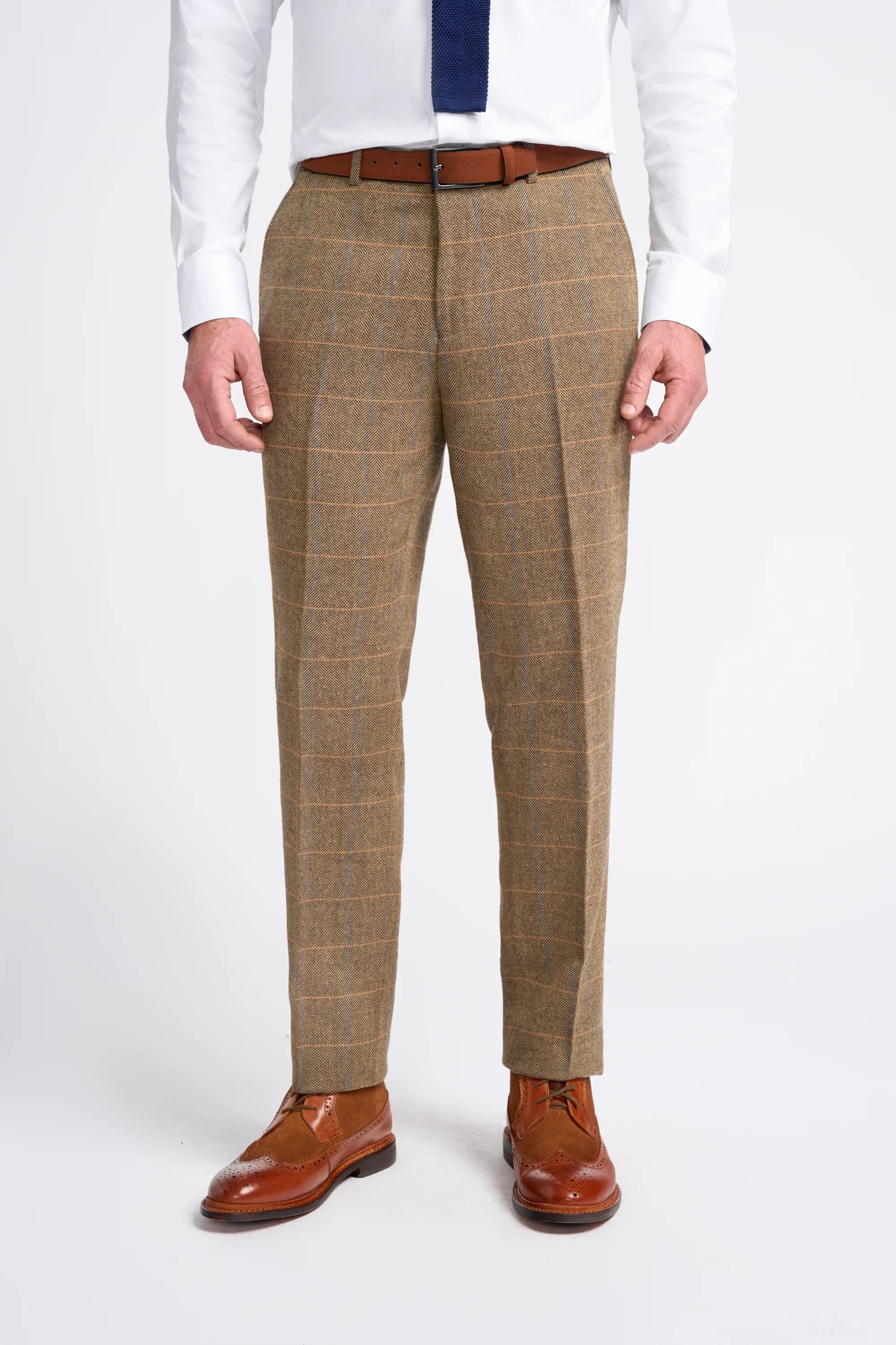 Men's Wool Blend Herringbone Check Suit - Albert - Brown Trousers Picture