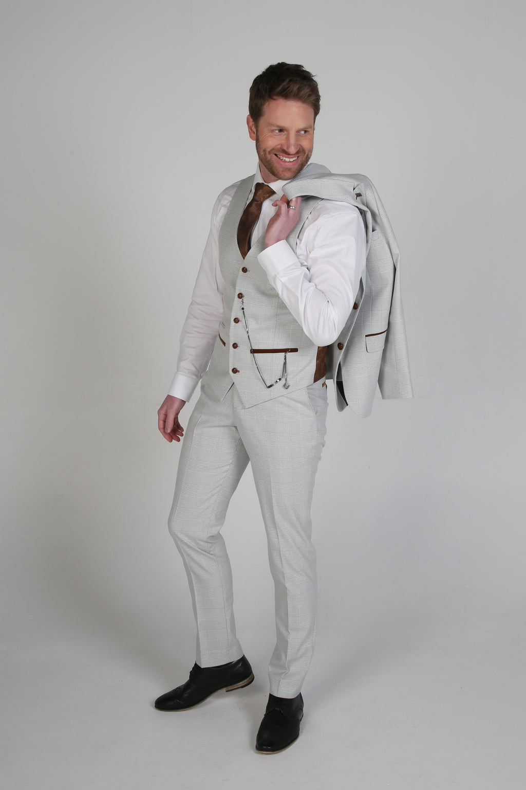 Men's Check Tailored Fit Formal Trousers - Mark Stone - Stone Beige