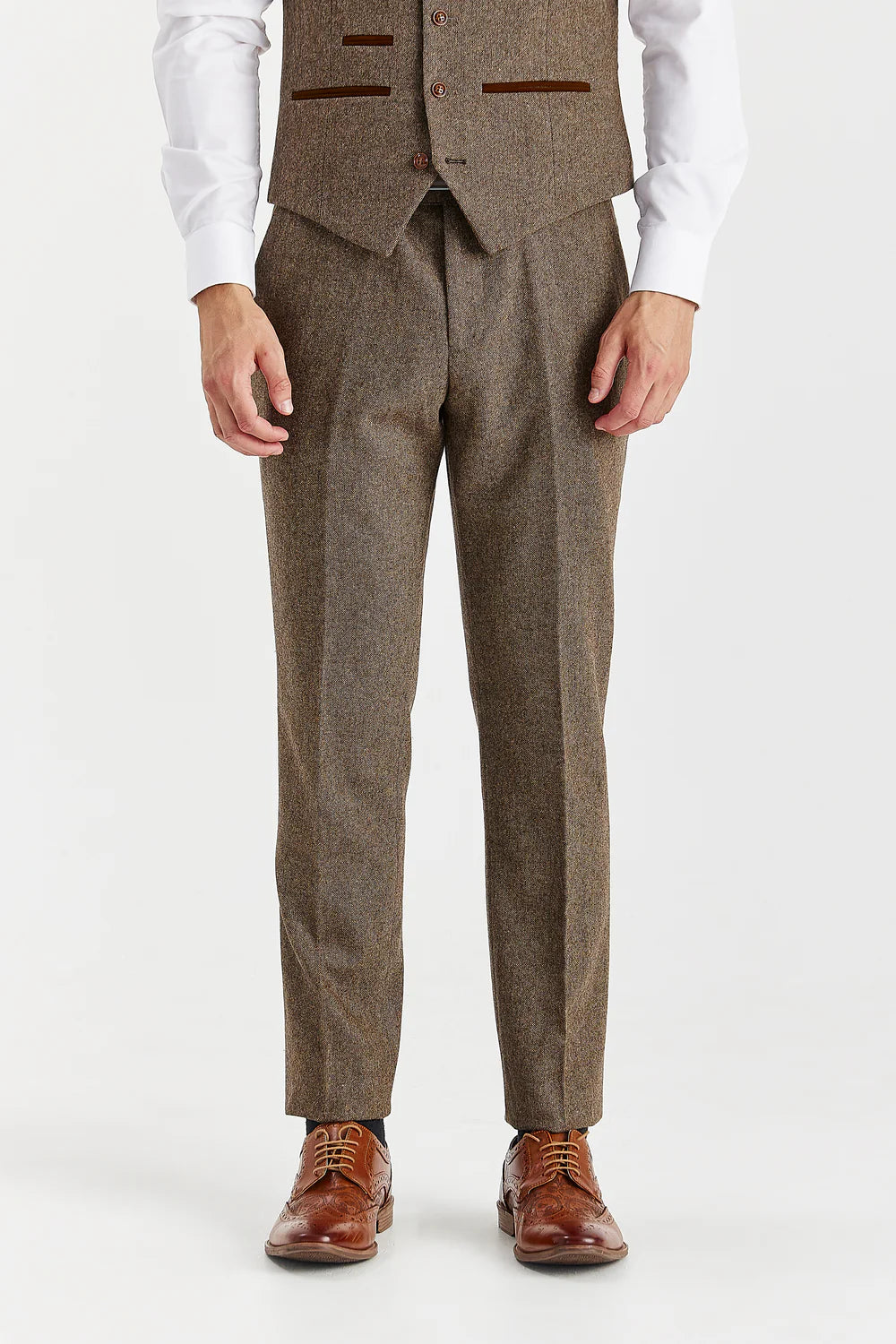 OSCAR Men’s Tailored Fit Wool Blend Brown Suit Trousers Picture