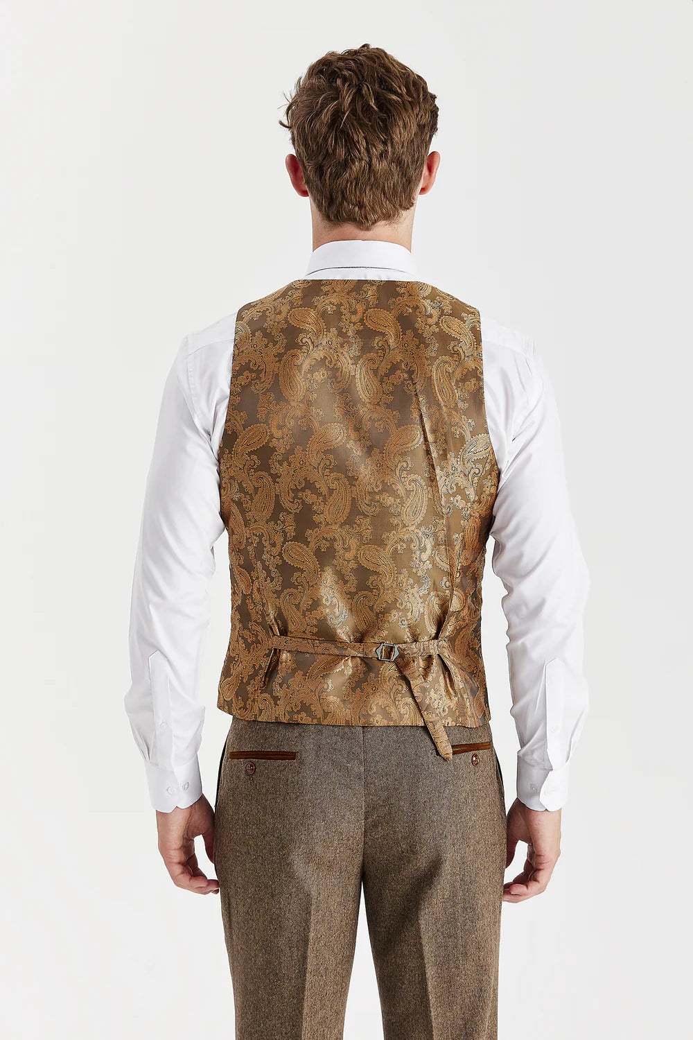 OSCAR Men’s Tailored Fit Wool Blend Brown Suit Waistcoat Back picture