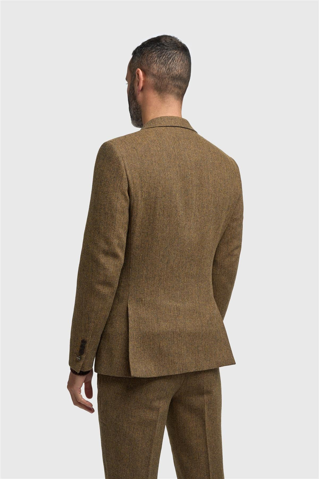 Men’s Brown 3 Piece Wool Herringbone Tweed Suit Thomas Back Picture