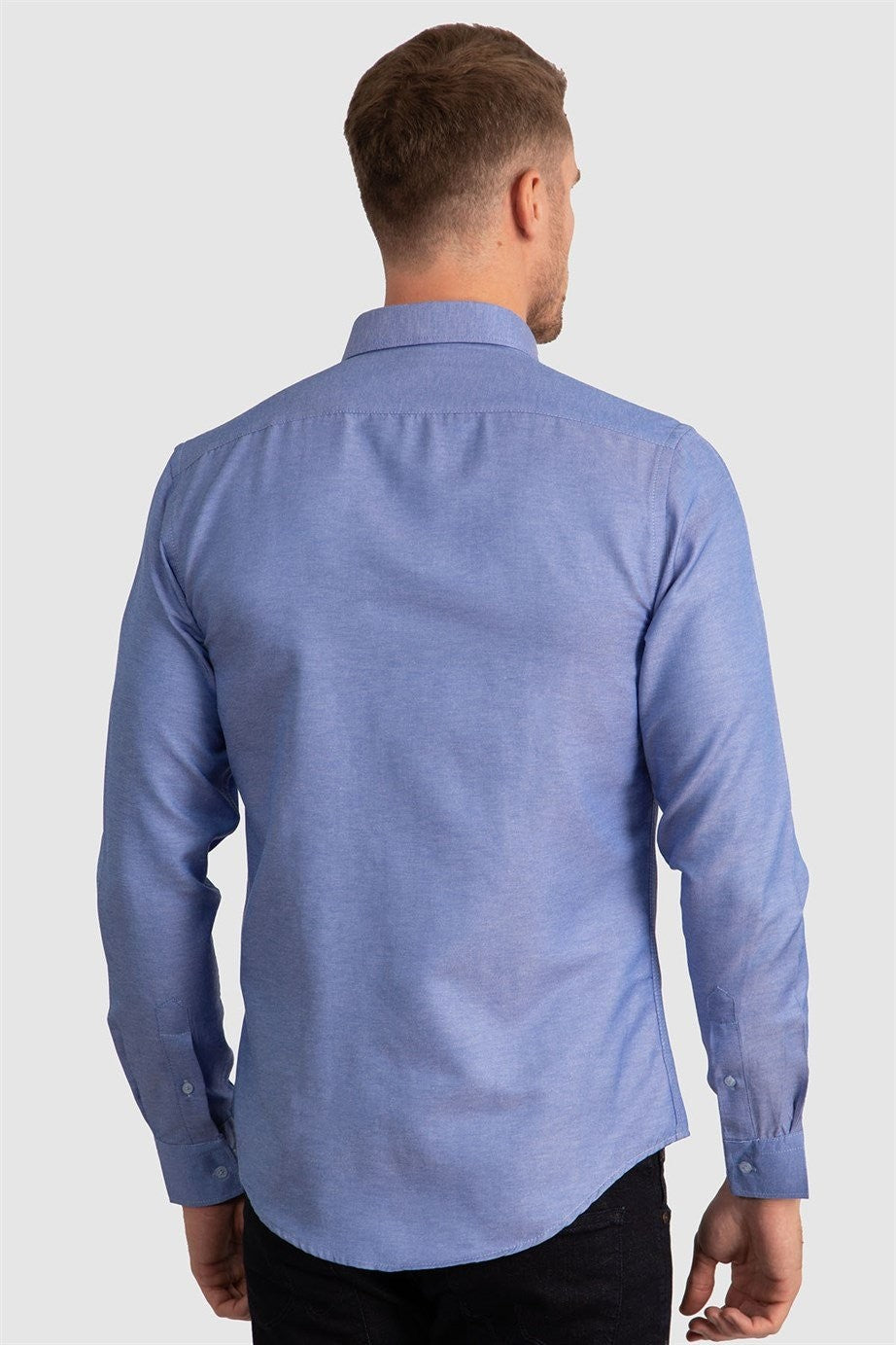 Mens Gabardin Blue Slim Fit Cotton Oxford Button Down Shirt