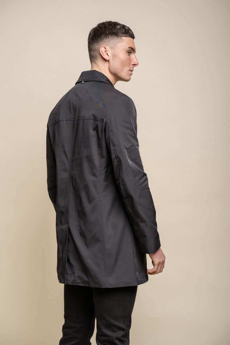 Men's black mid-length lightweight casual coat, BARRACUDA.