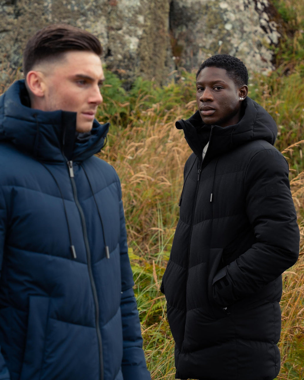 Men's black quilted puffer winter coat, FABINI.