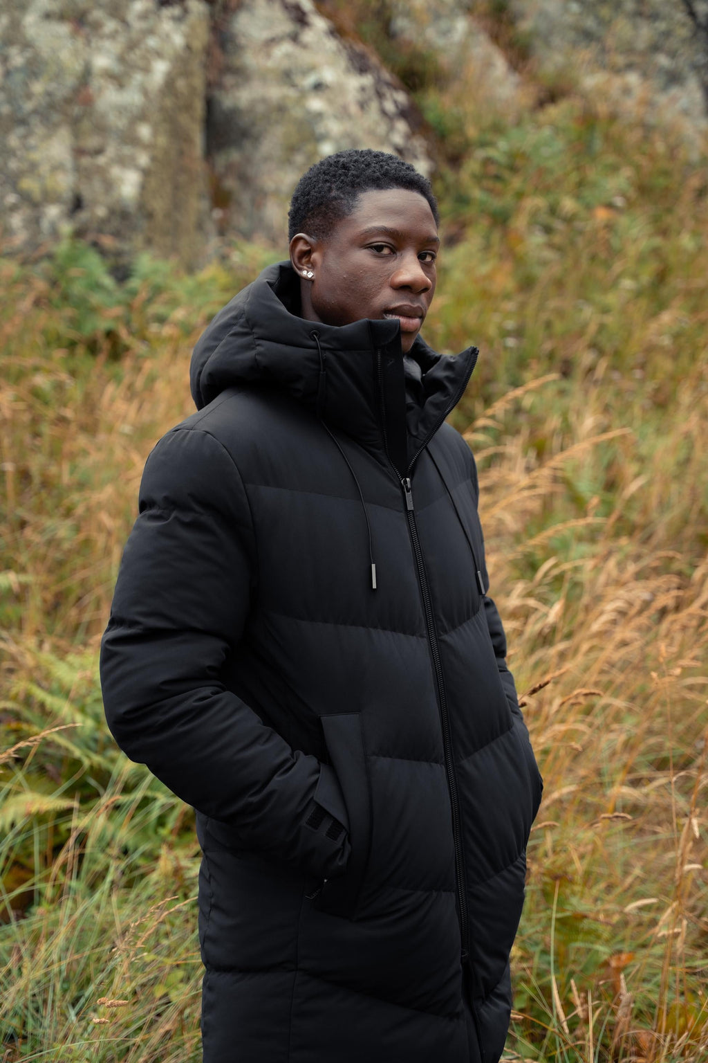 Men's black quilted puffer winter coat, FABINI.