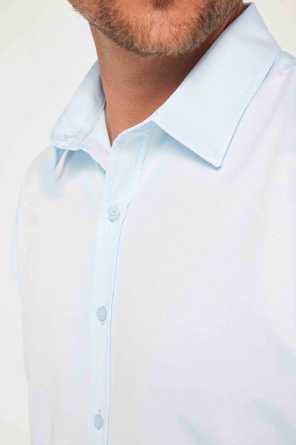 Mens Poly Light Blue Slim Fit Long Sleeve Dress Shirt