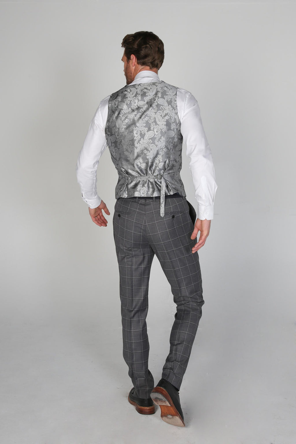 Men's Hobbs Pewter Grey Windowpane Check Tailored Formal Suit