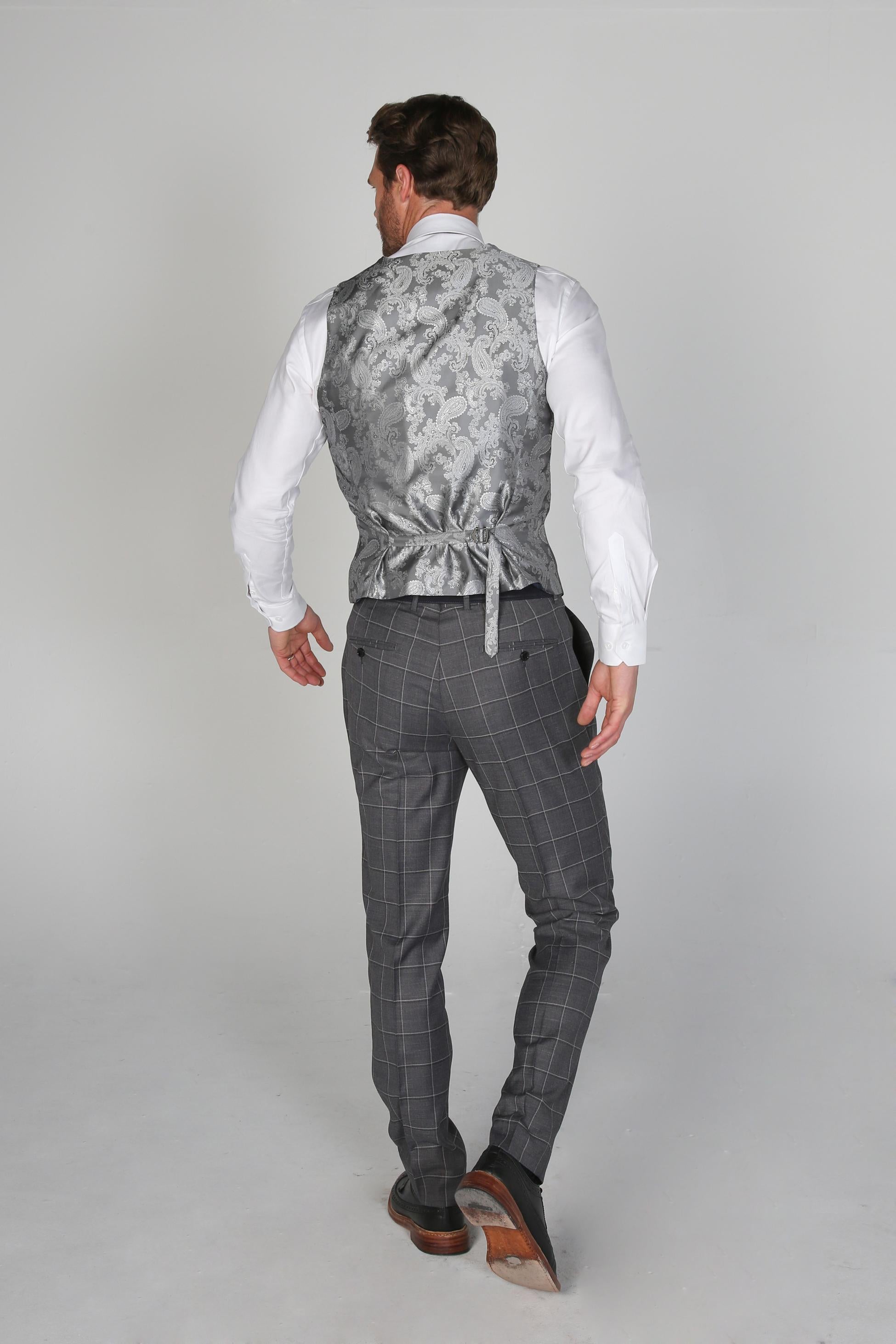 Men's Hobbs Pewter Grey Windowpane Check Tailored Formal Suit