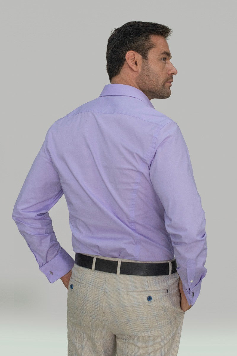 Mens Rossi Lilac Cotton Slim Fit Shirt With Cufflinks