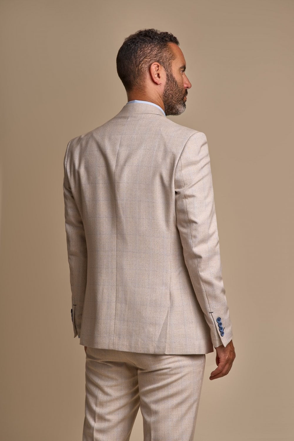 Mens Beige 3 Piece Tweed Glen Check Suit CARIDI