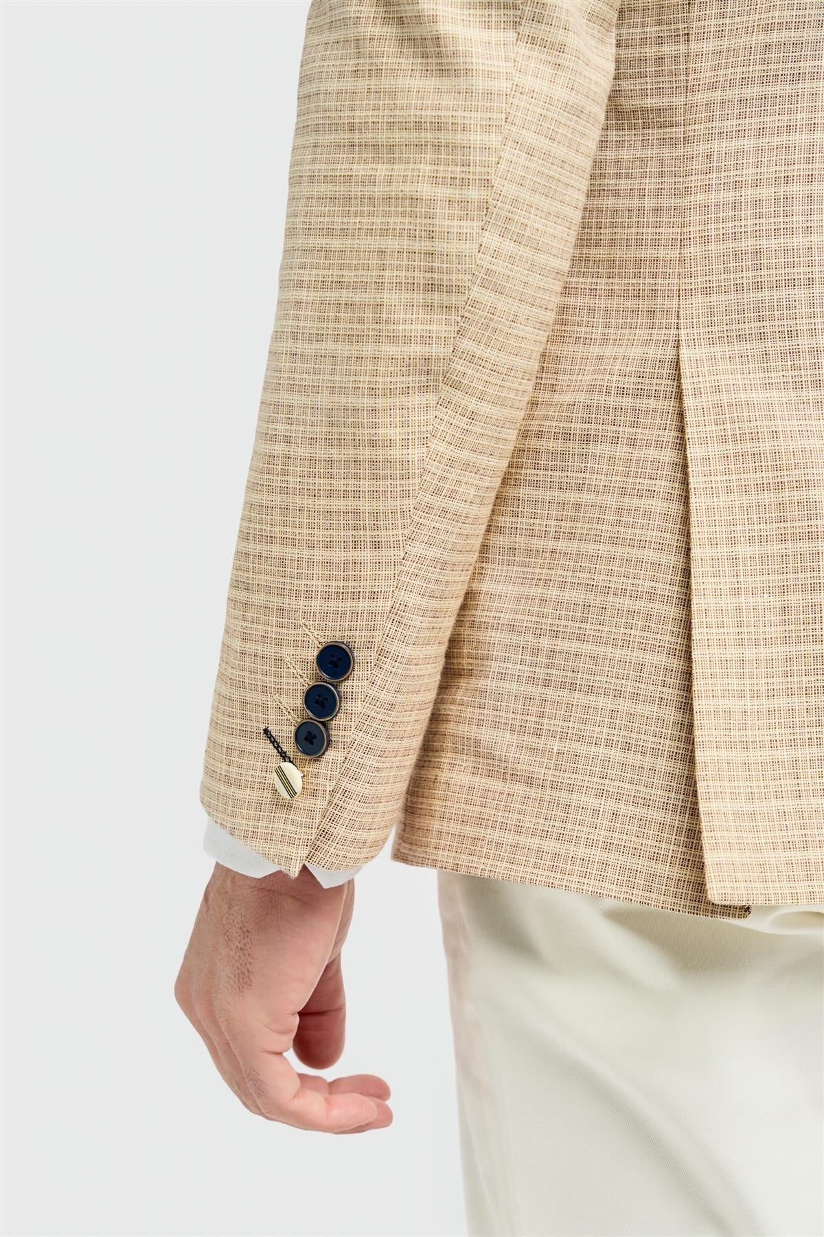 Men’s Beige Slim Fit Check Blazer  - KOVA - Beige