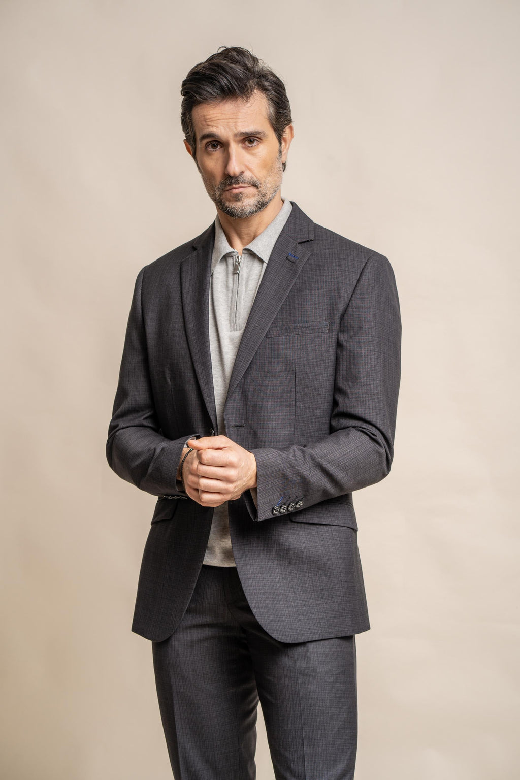 Mens dark grey slim fit formal suit jacket SEEBA tailored cut