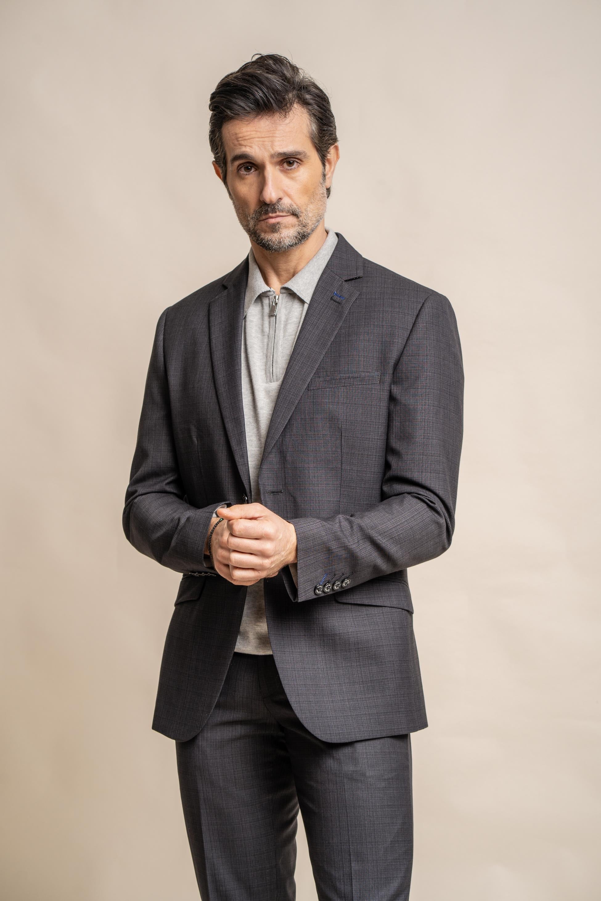 Mens dark grey slim fit formal suit jacket SEEBA tailored cut