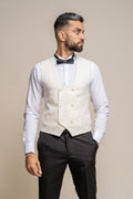 Mens cream slim fit double breasted waistcoat Marco