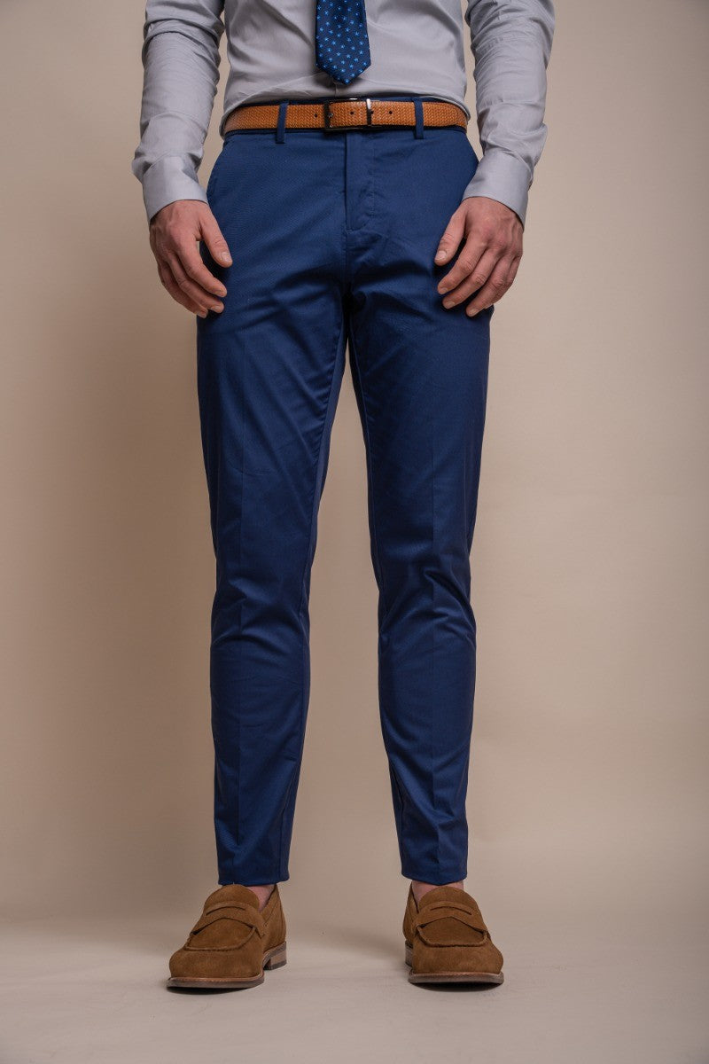 MARIO Electric Blue Men's Cotton Slim Fit Formal Suit