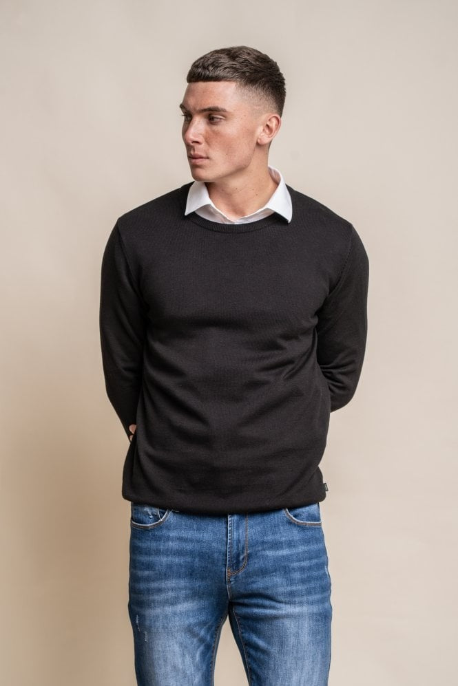 Men’s cotton crewneck jumper, slim fit, fine gauge