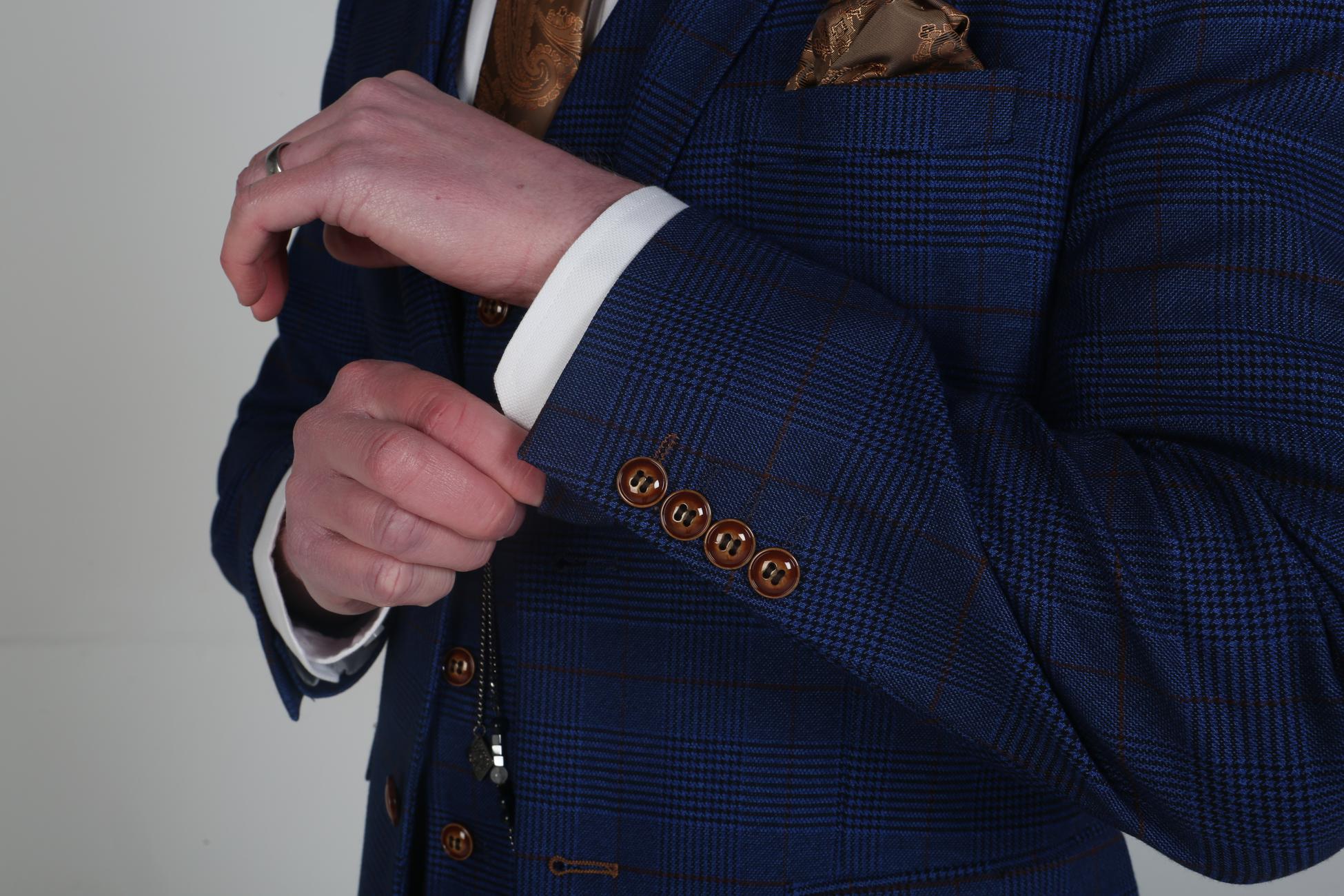 Mens Royal Blue Tweed Windowpane Formal Suit ALEX