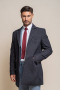 Men’s wool midi coat in azure blue, ROMAN.