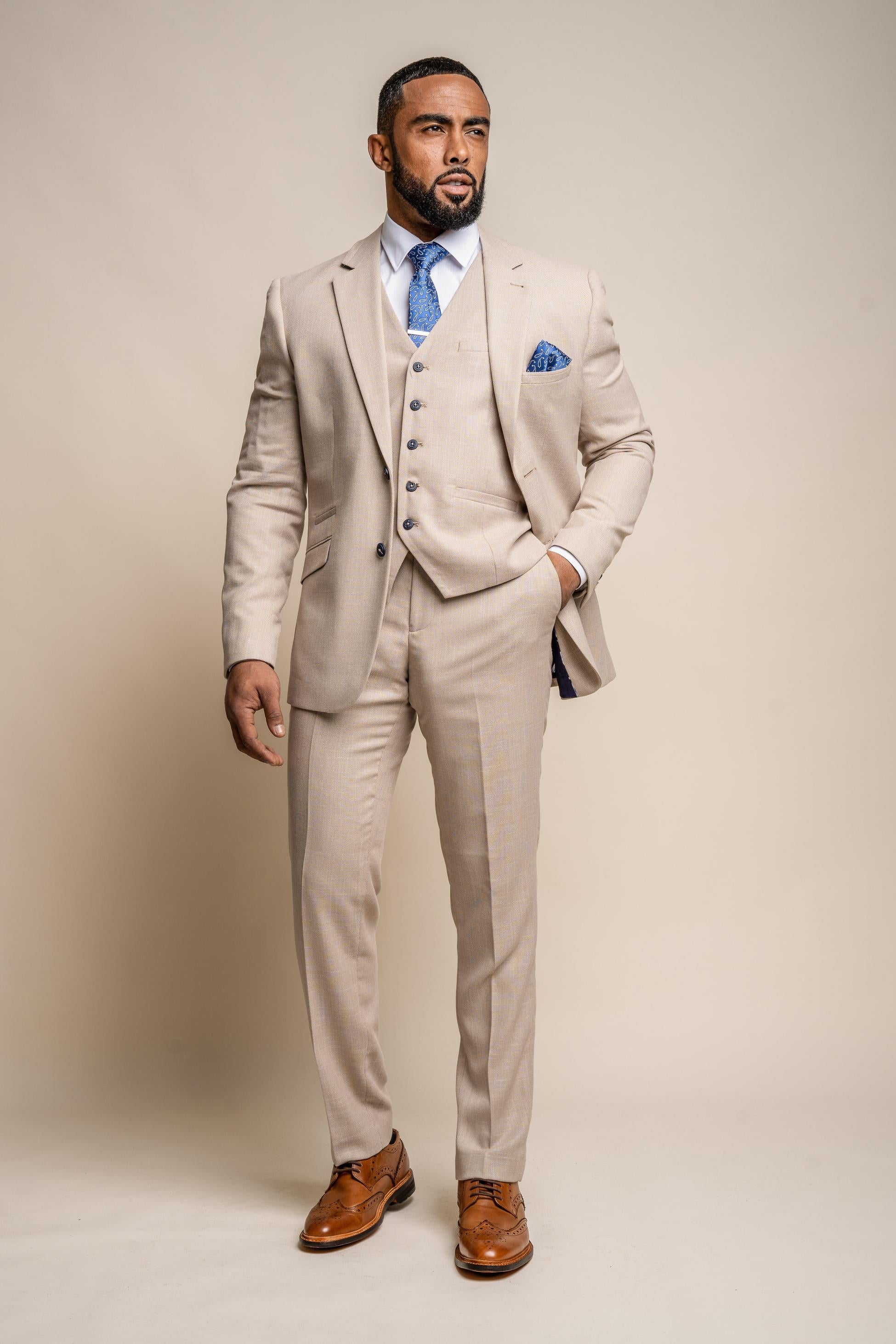 Mens Beige Slim Fit Suit Jacket MIAMI