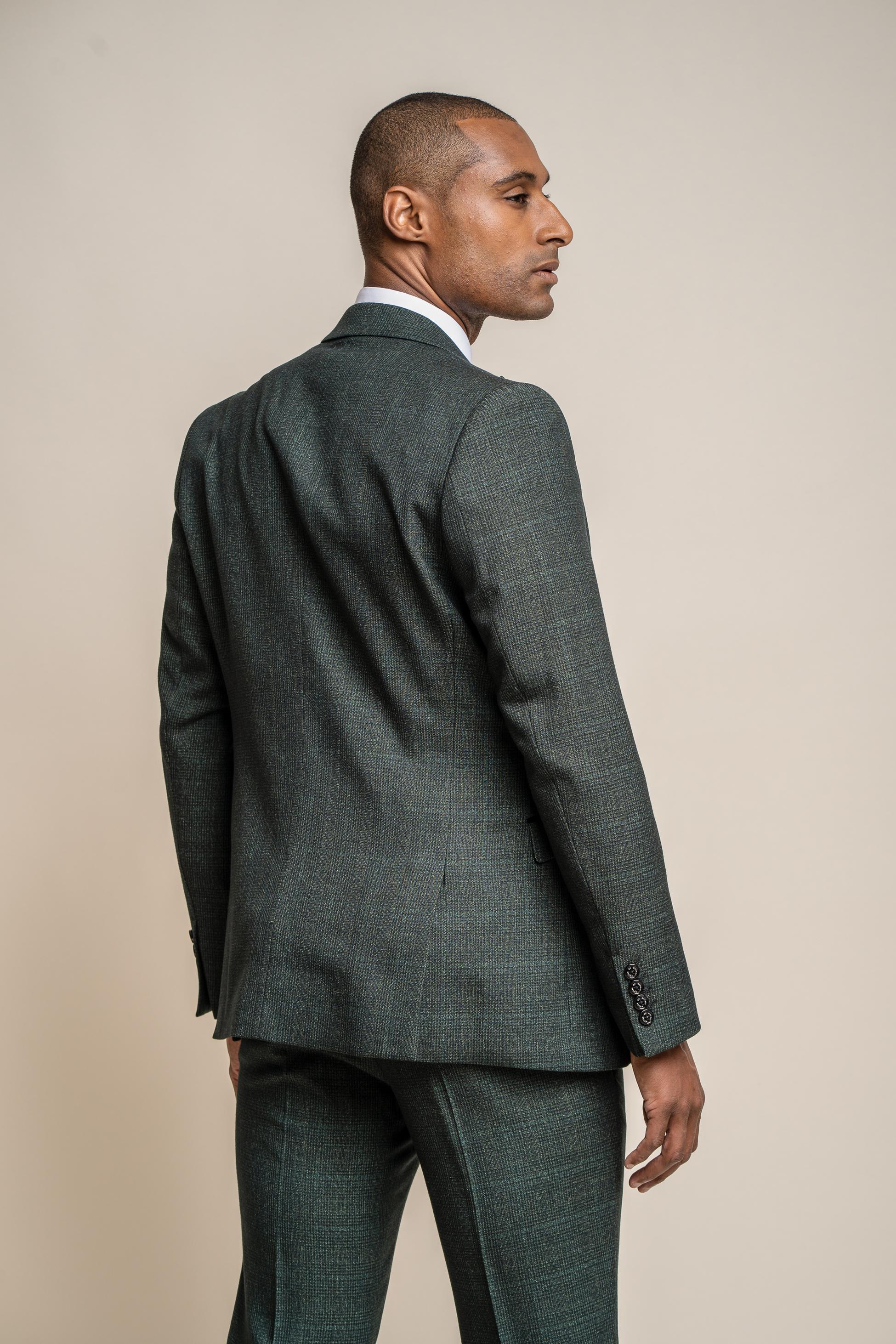 Men’s Olive Tweed Glen Check Slim Fit Suit Jacket CARIDI