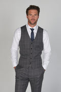 Mens grey windowpane check tailored fit waistcoat Hobbs
