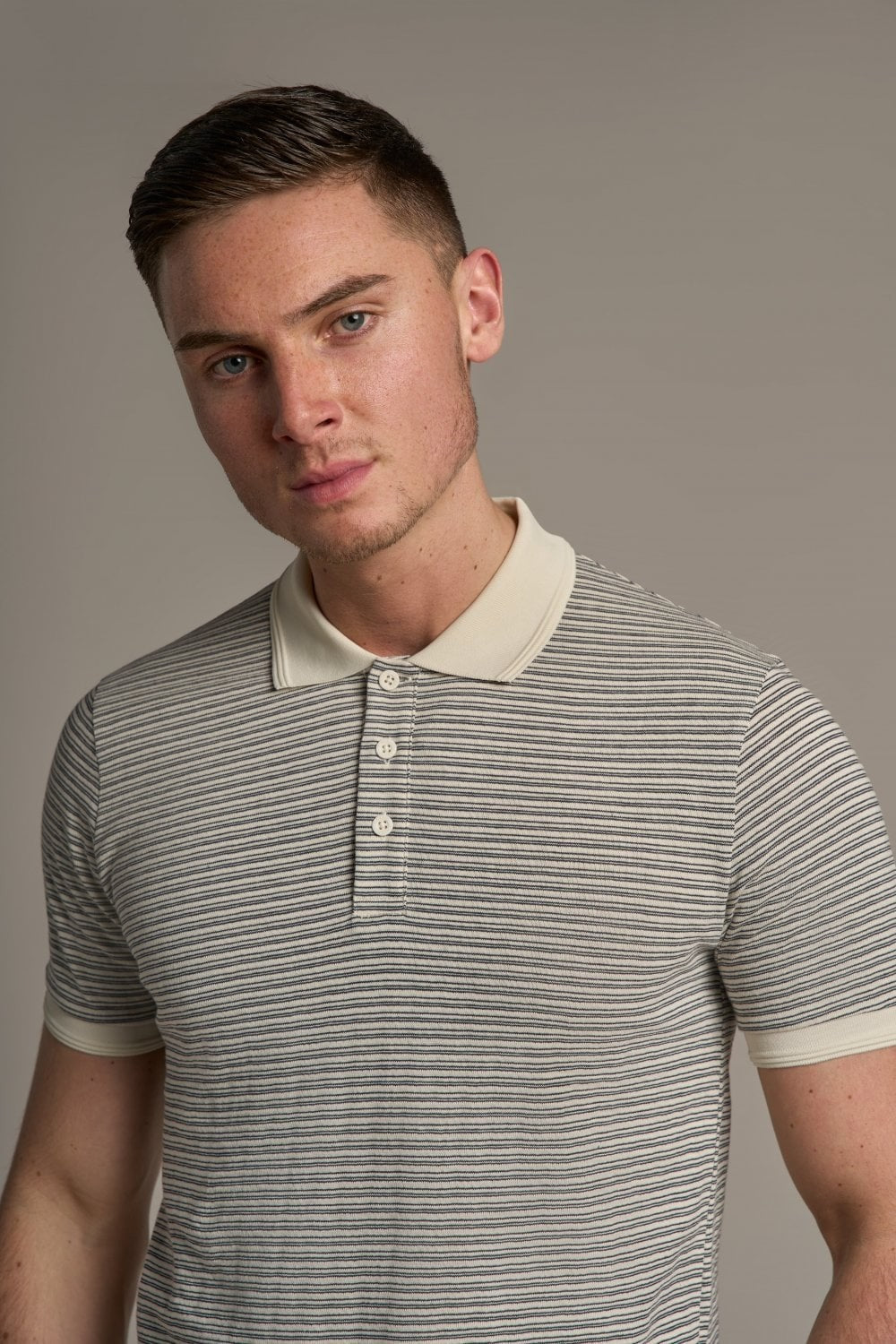 Mens Ecru Cotton Slim Fit Lance Polo Shirt