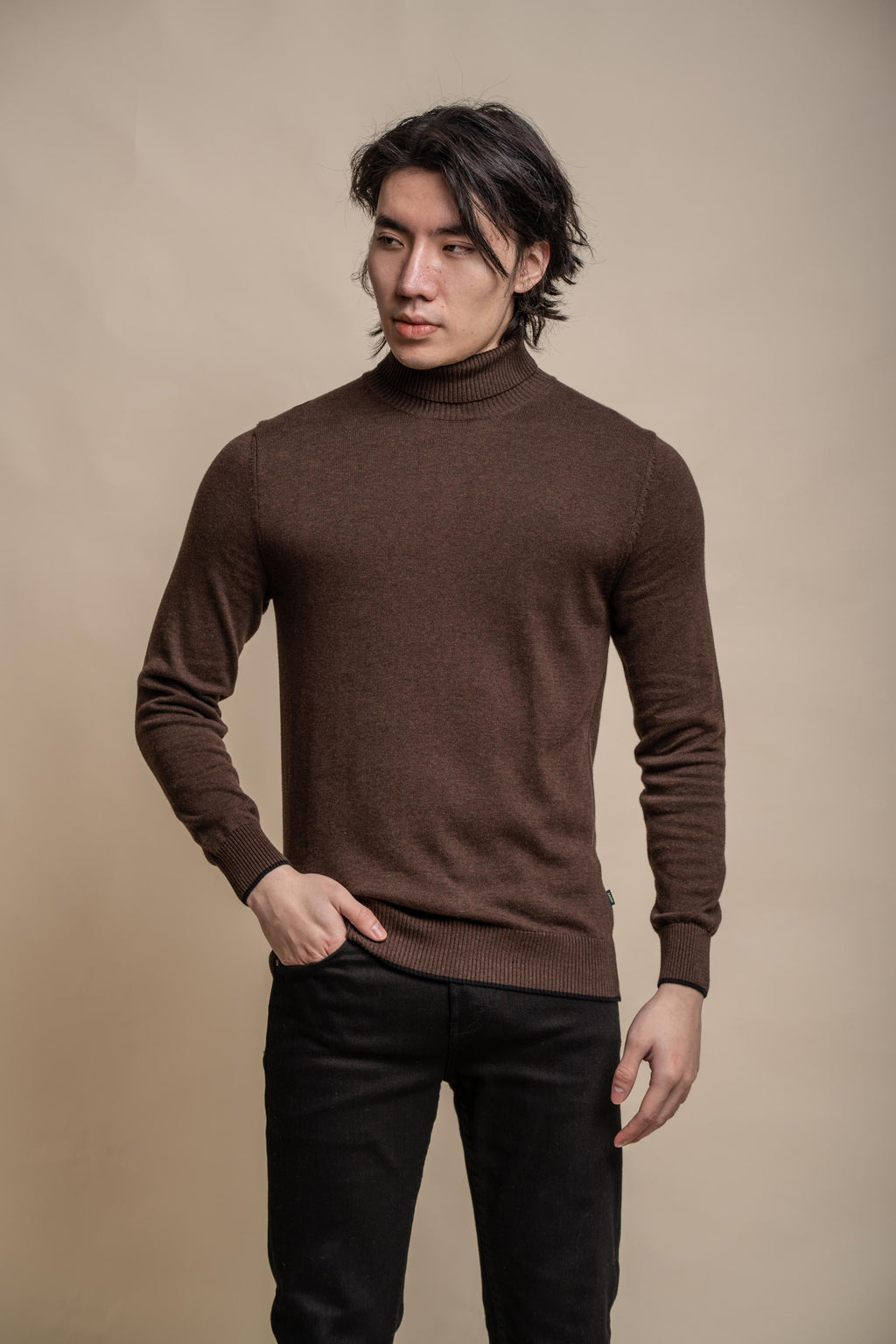 Men’s cotton roll turtleneck jumper, slim fit