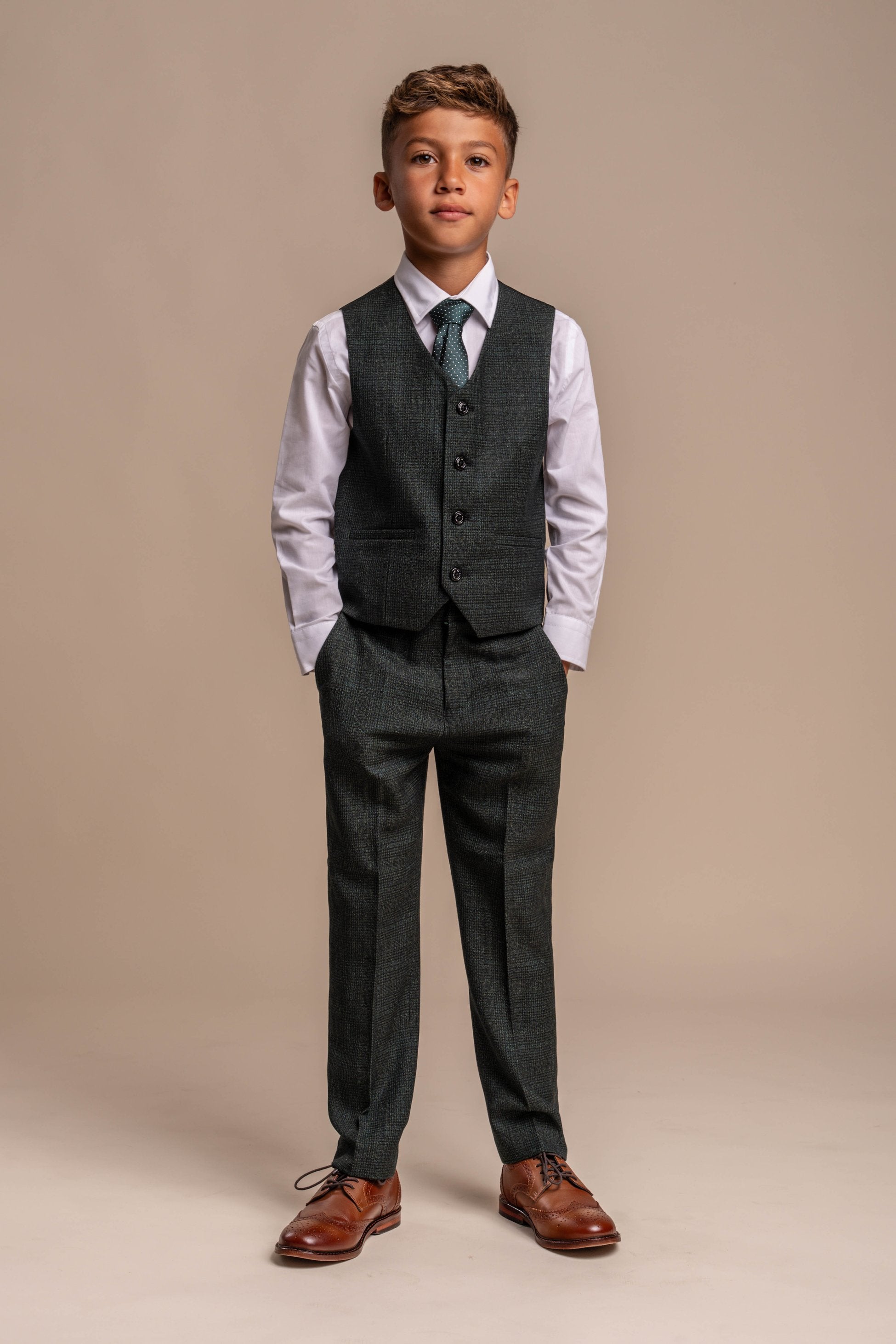 3-Piece Slim Green Suit for Boys – Olive Green