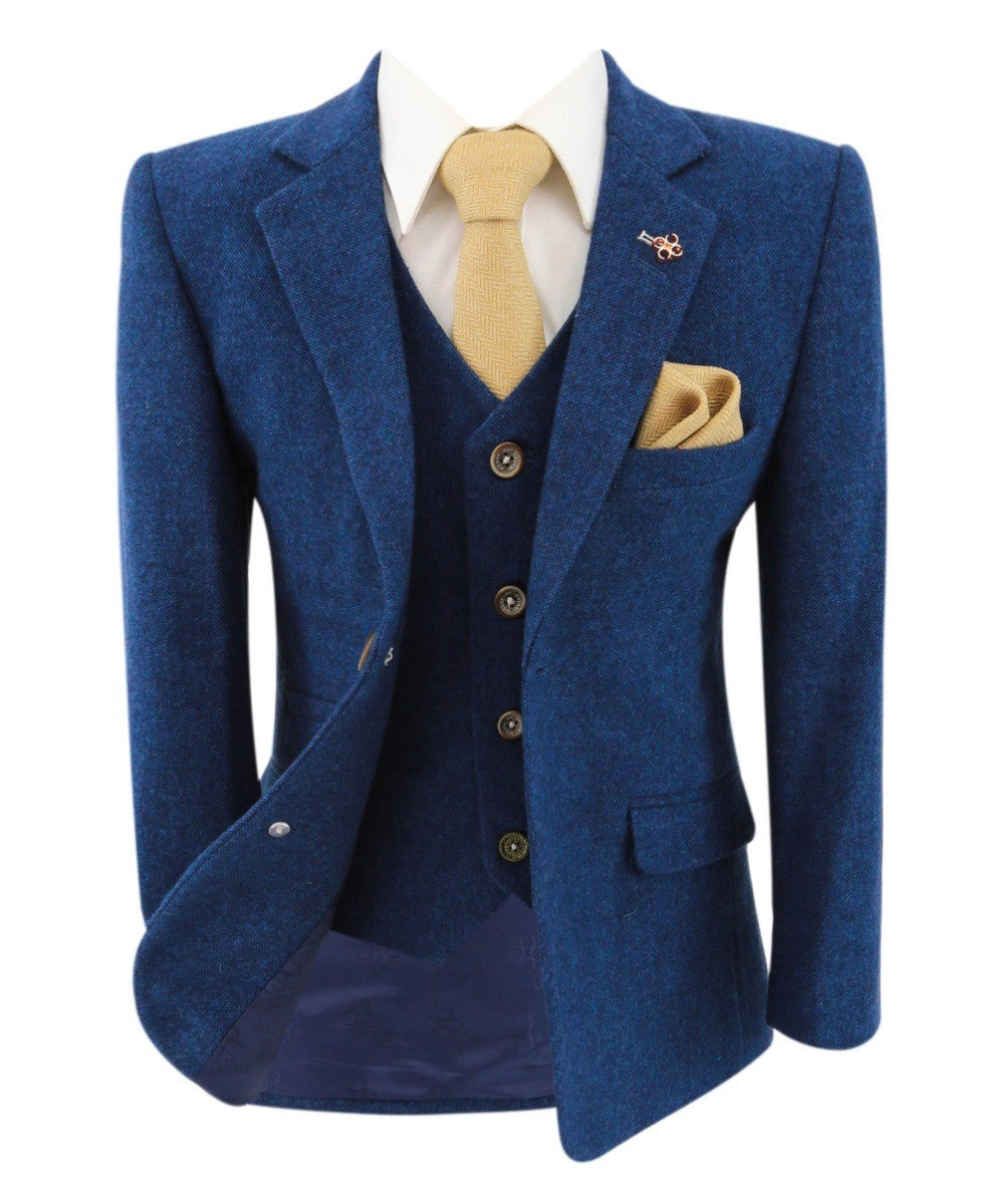 boys’ tweed wool slim fit 3-piece formal suit set