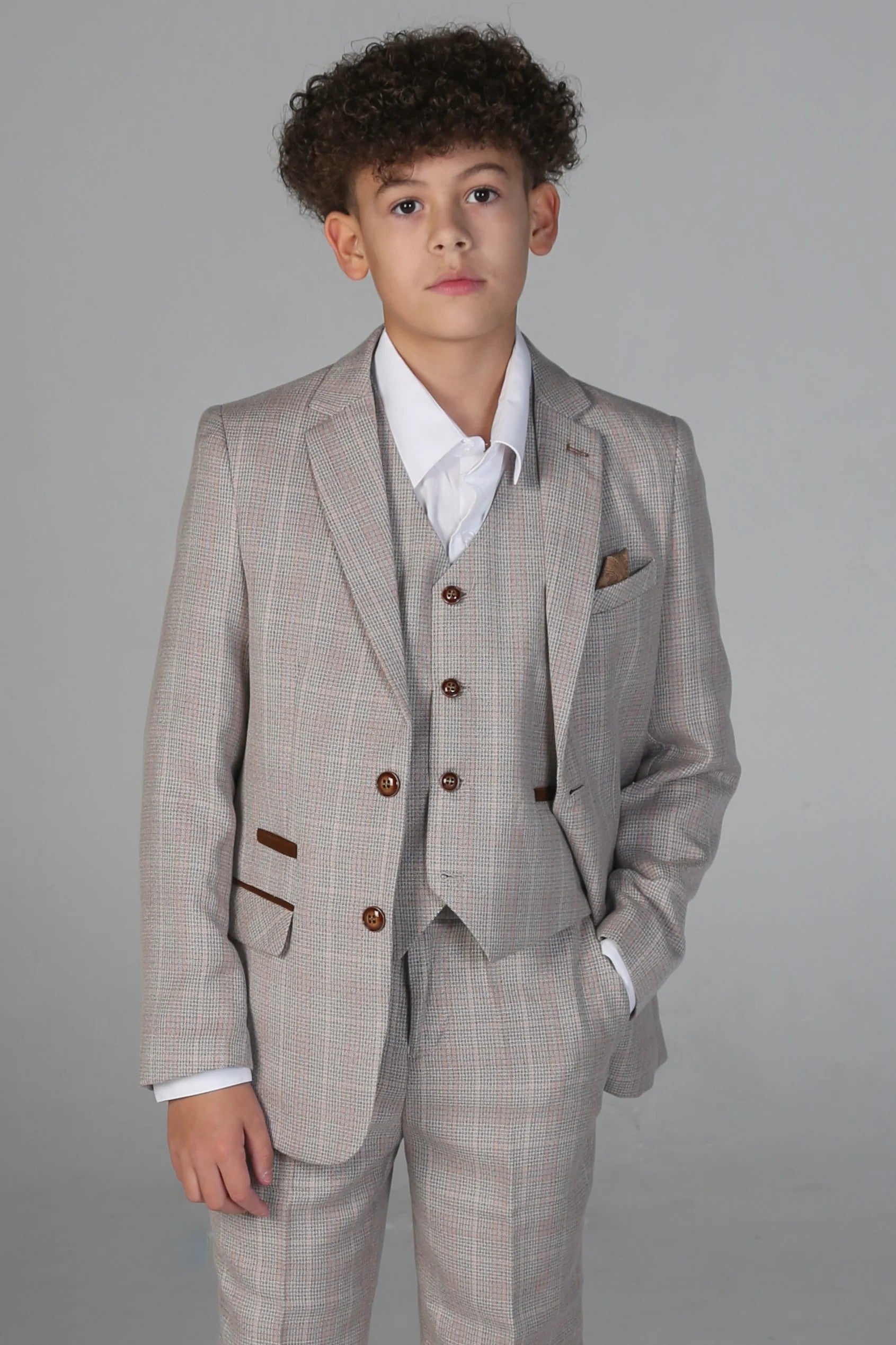 boys’ 3-piece tweed check slim fit wedding suit