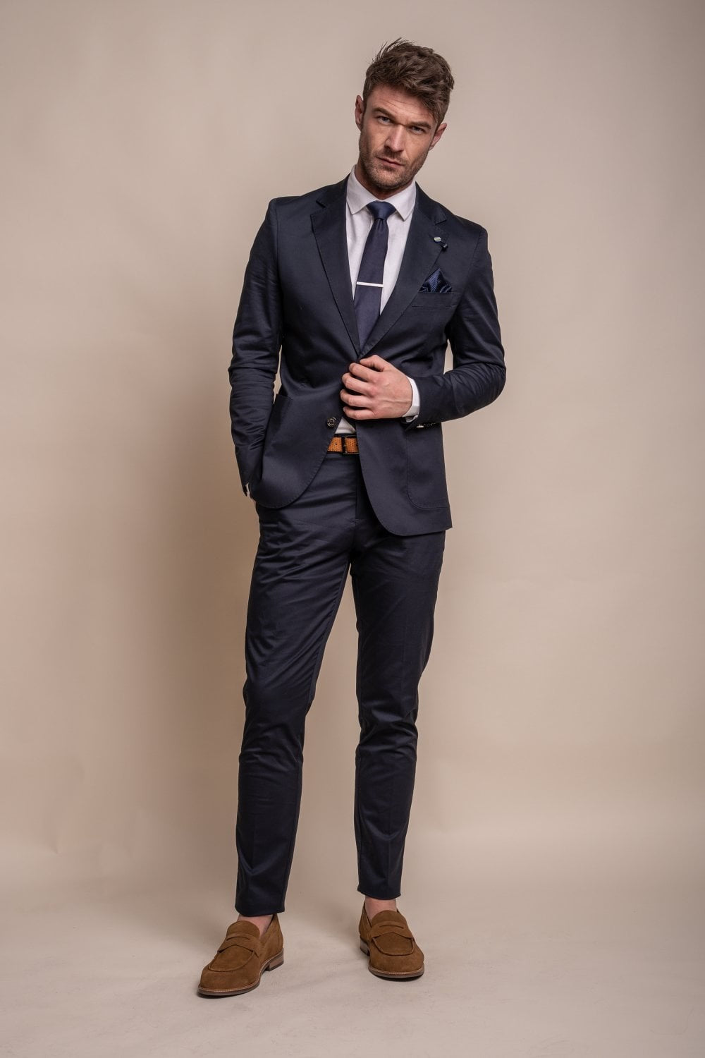 MARIO Navy Men's Cotton Slim Fit Formal Suit