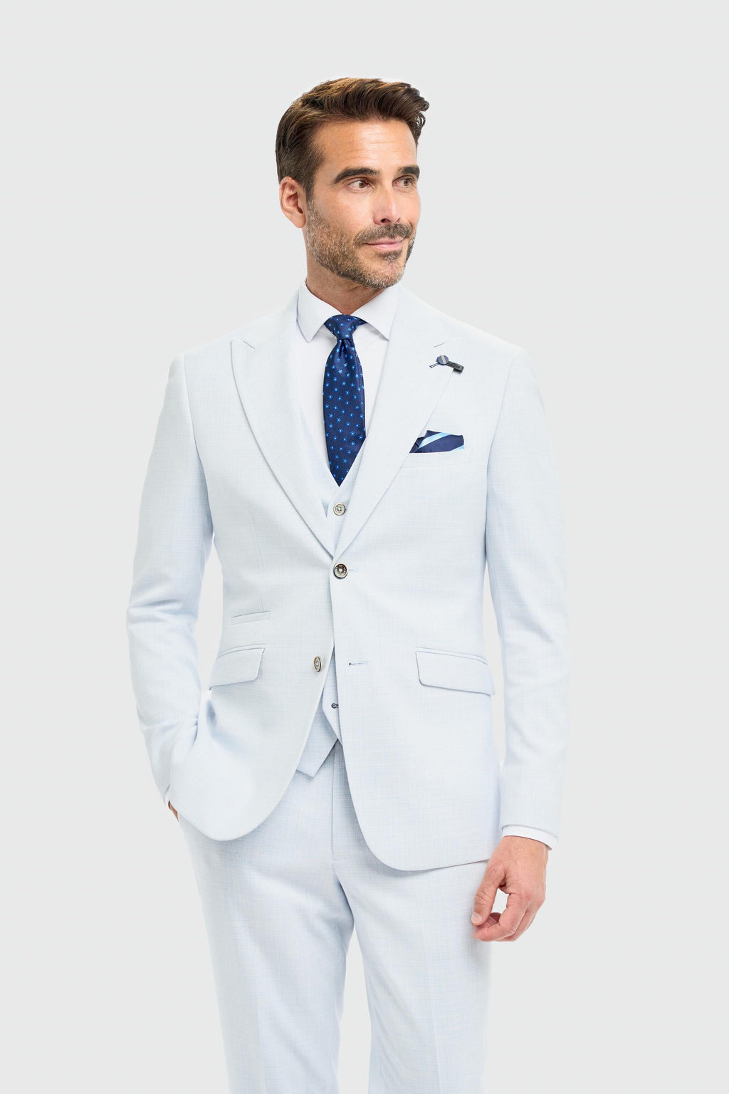 3-Piece Slim Blue Suit for Men – Sky Blue