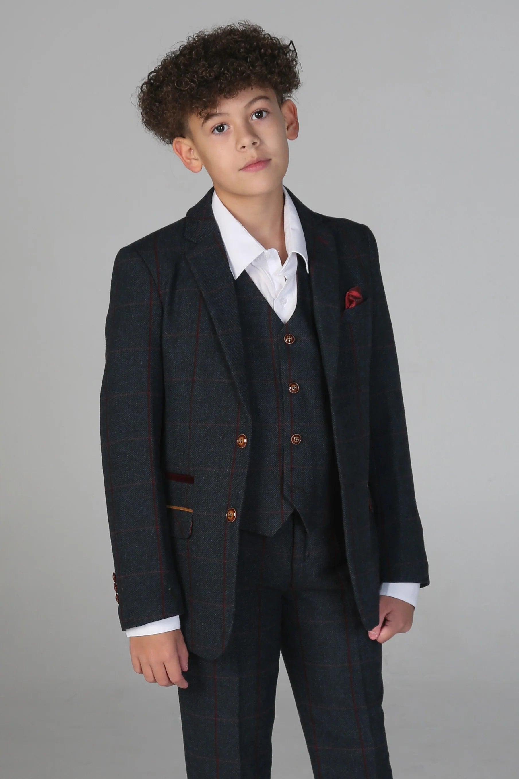 boys’ 3-piece navy windowpane tweed tailored fit suit