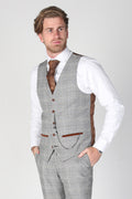 Mens grey windowpane check waistcoat Francis