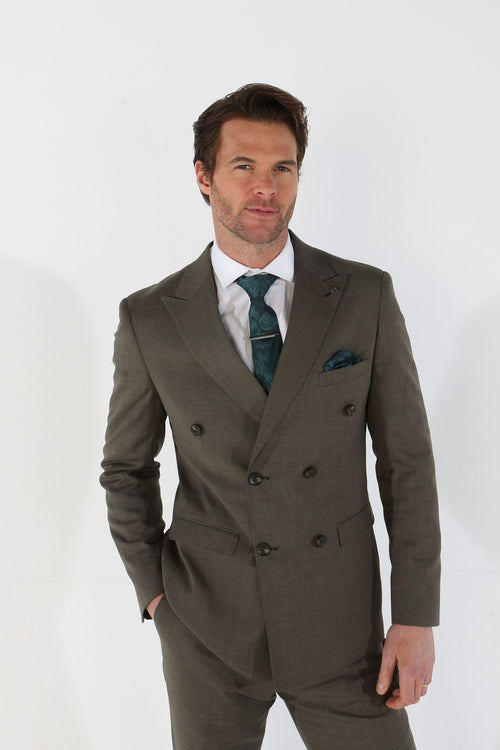 KURT Men’s Tailored Fit Plaid Double Breasted Sage Green Suit